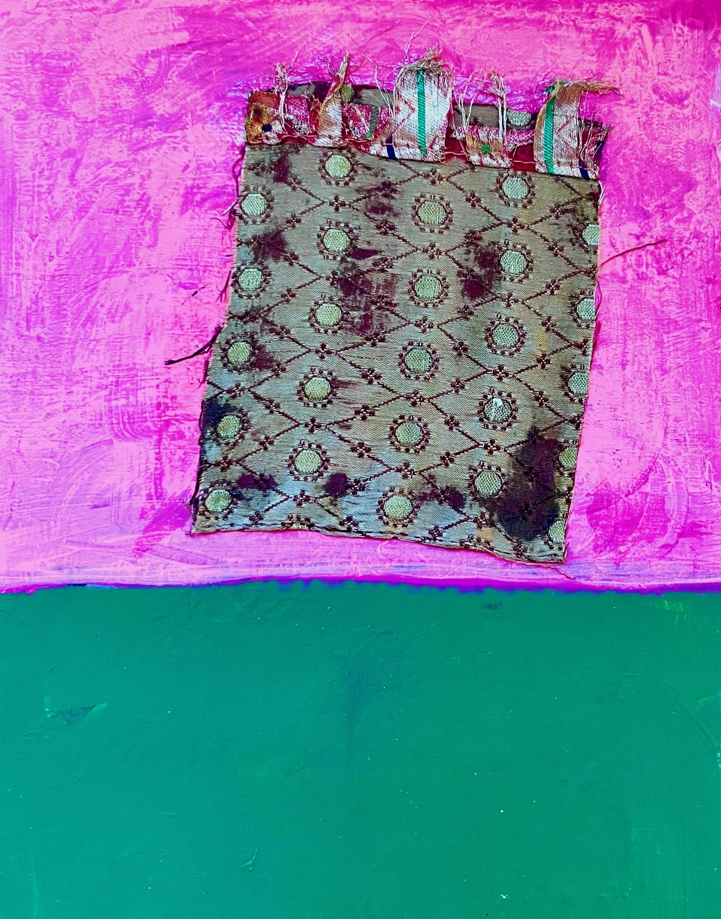 Escape Cake   8" x 10"  acrylic and fabric on canvas