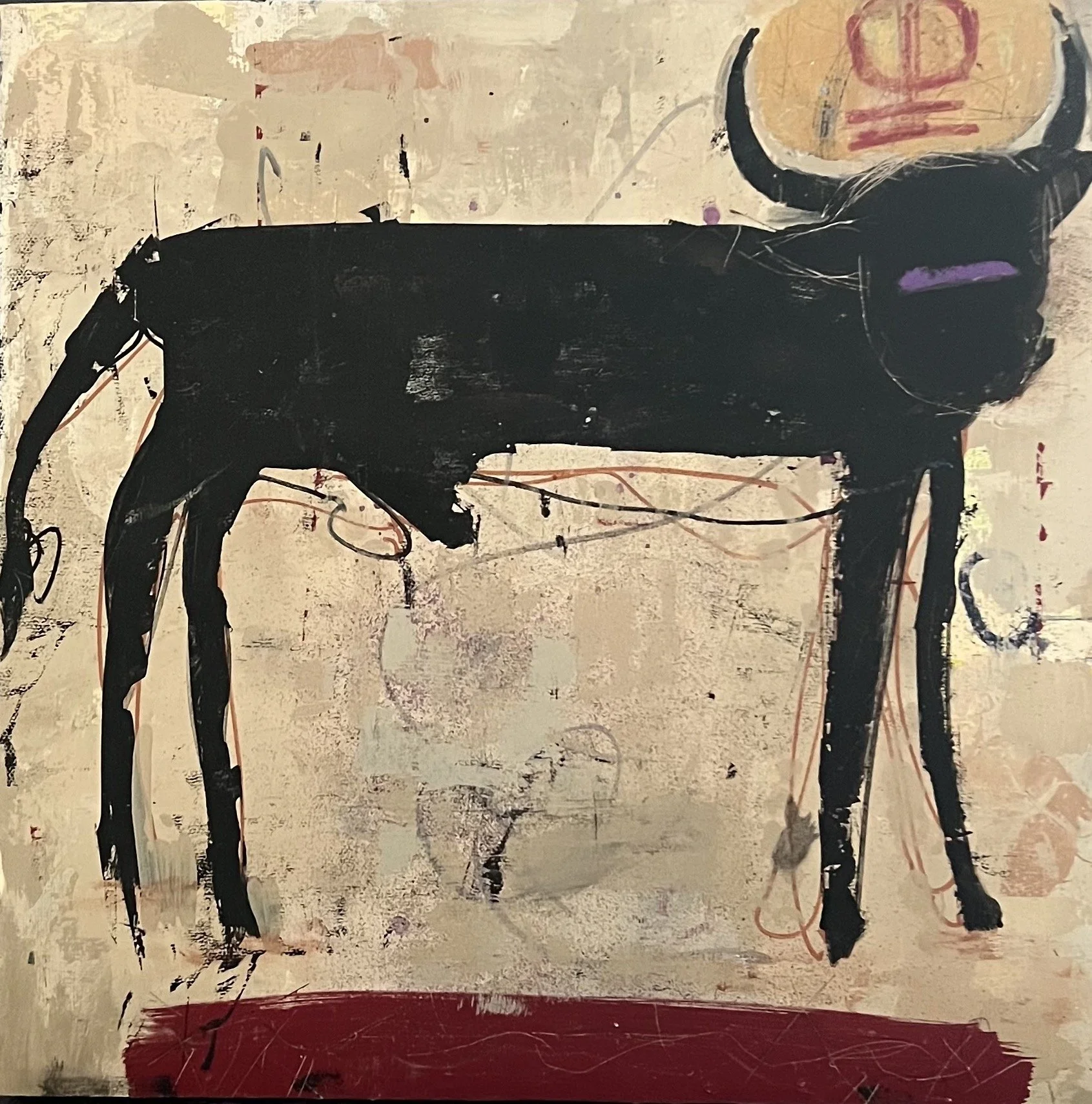 Bull with Sun Disk   acrylic on wood  16" x 16"
