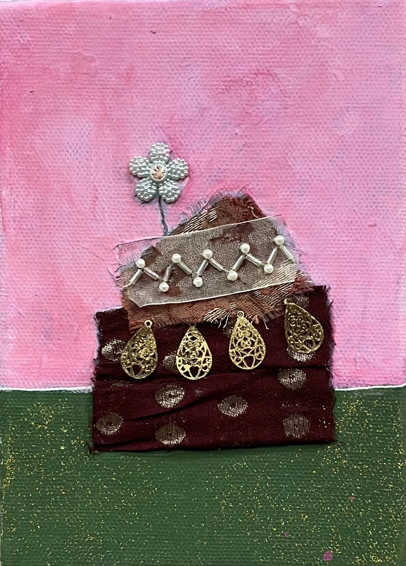 Chocolate Cake   8" x 8" acrylic and fabric on canvas  SOLD
