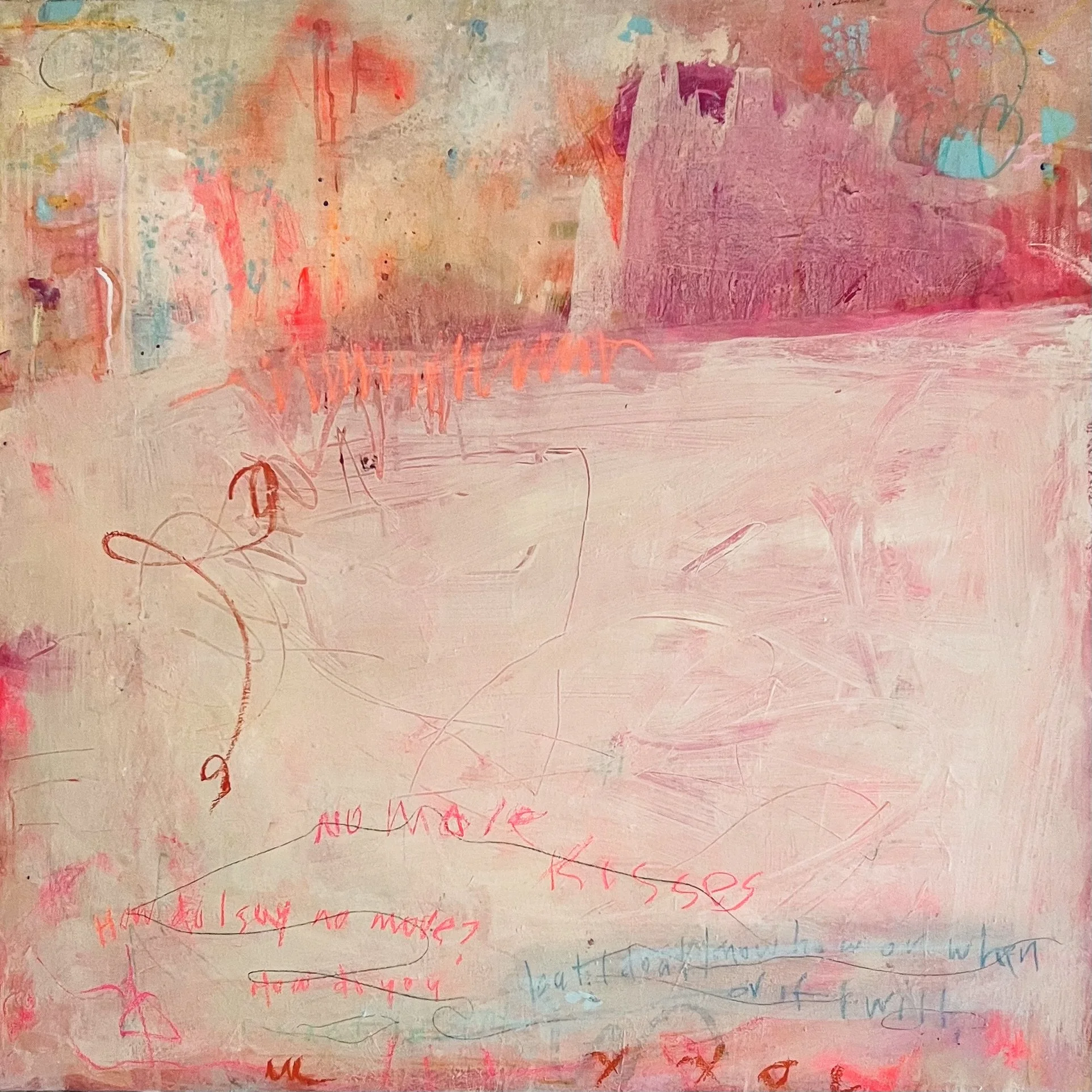 No More KIsses. 36" x 36"  acrylic, oil and pastel on canvas