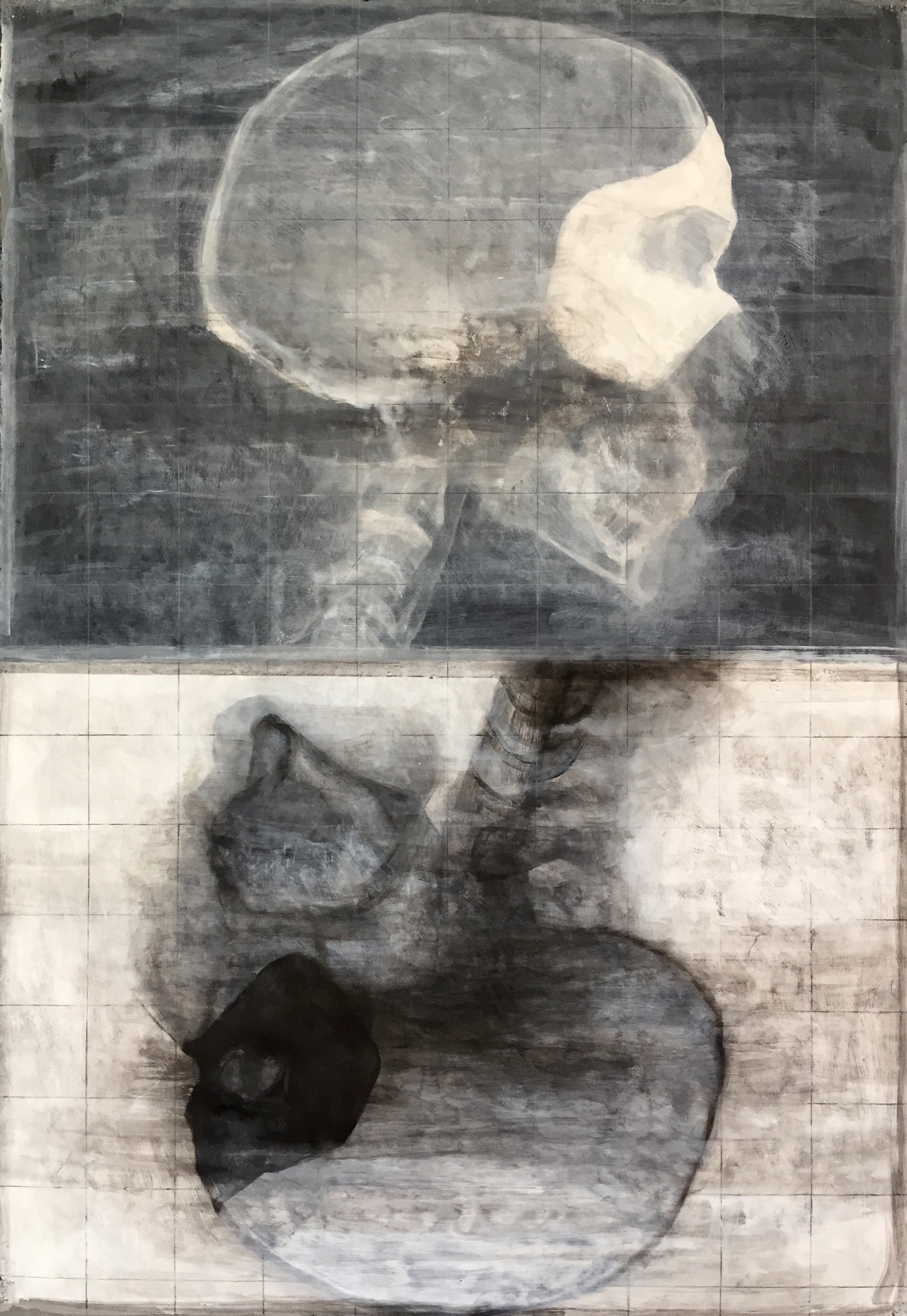 "Two Skulls", Acrylic, Charcoal, 30"W x 50"H