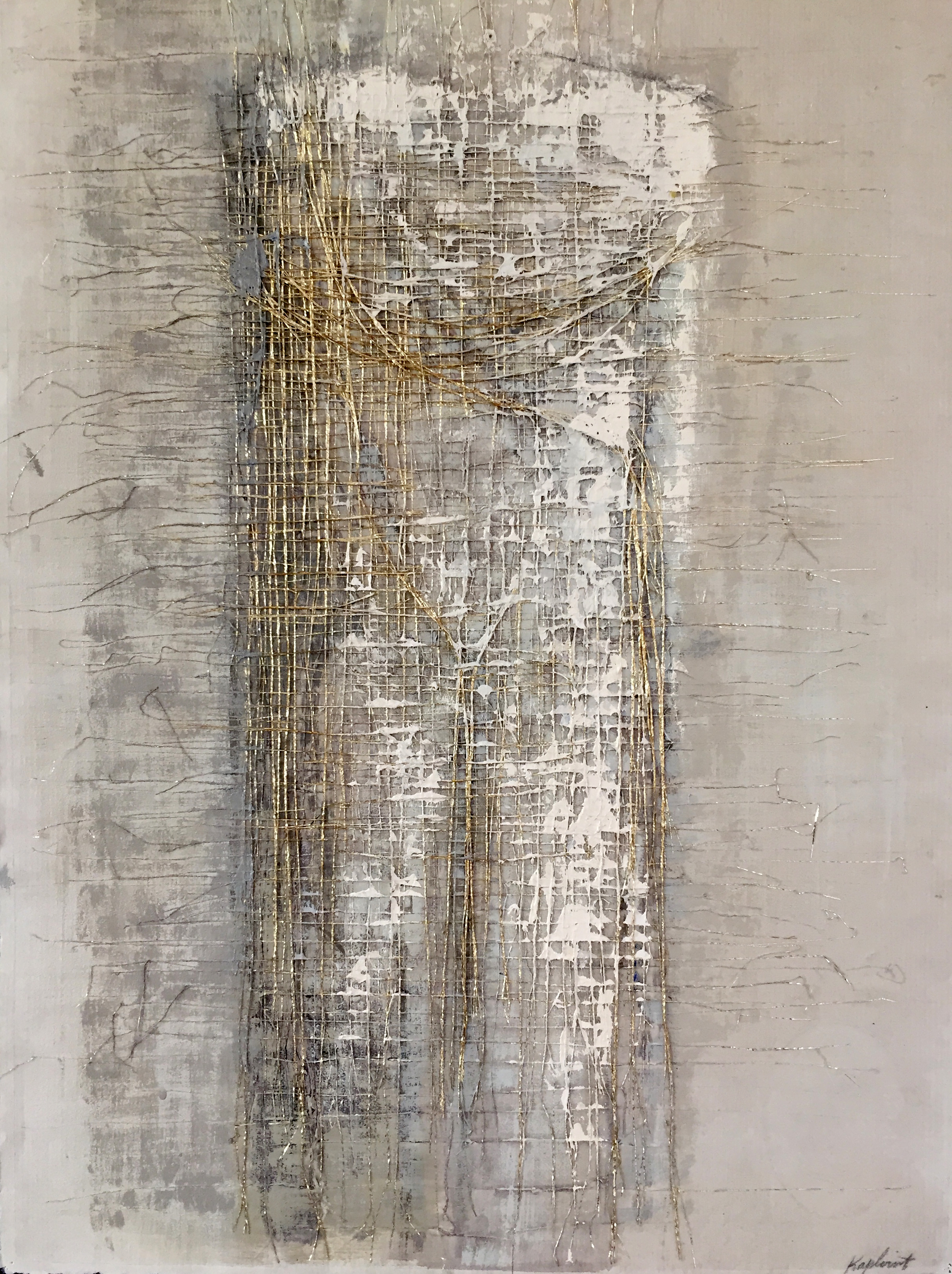 "Gold Shroud", Acrylic, Metallic thread, 22"W x 26"H