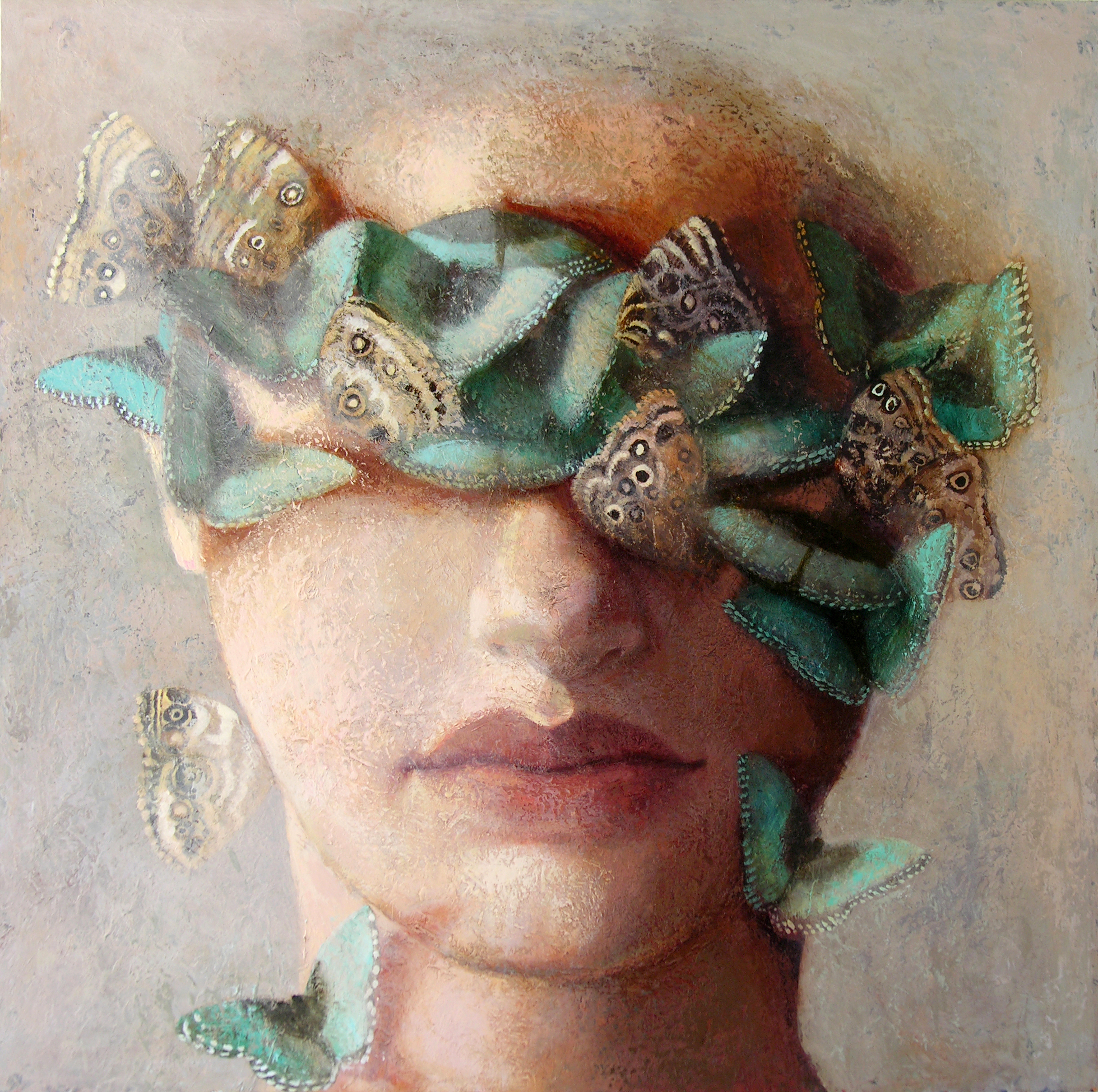 "Blue Morpho Mask", Acrylic, 36" x 36"