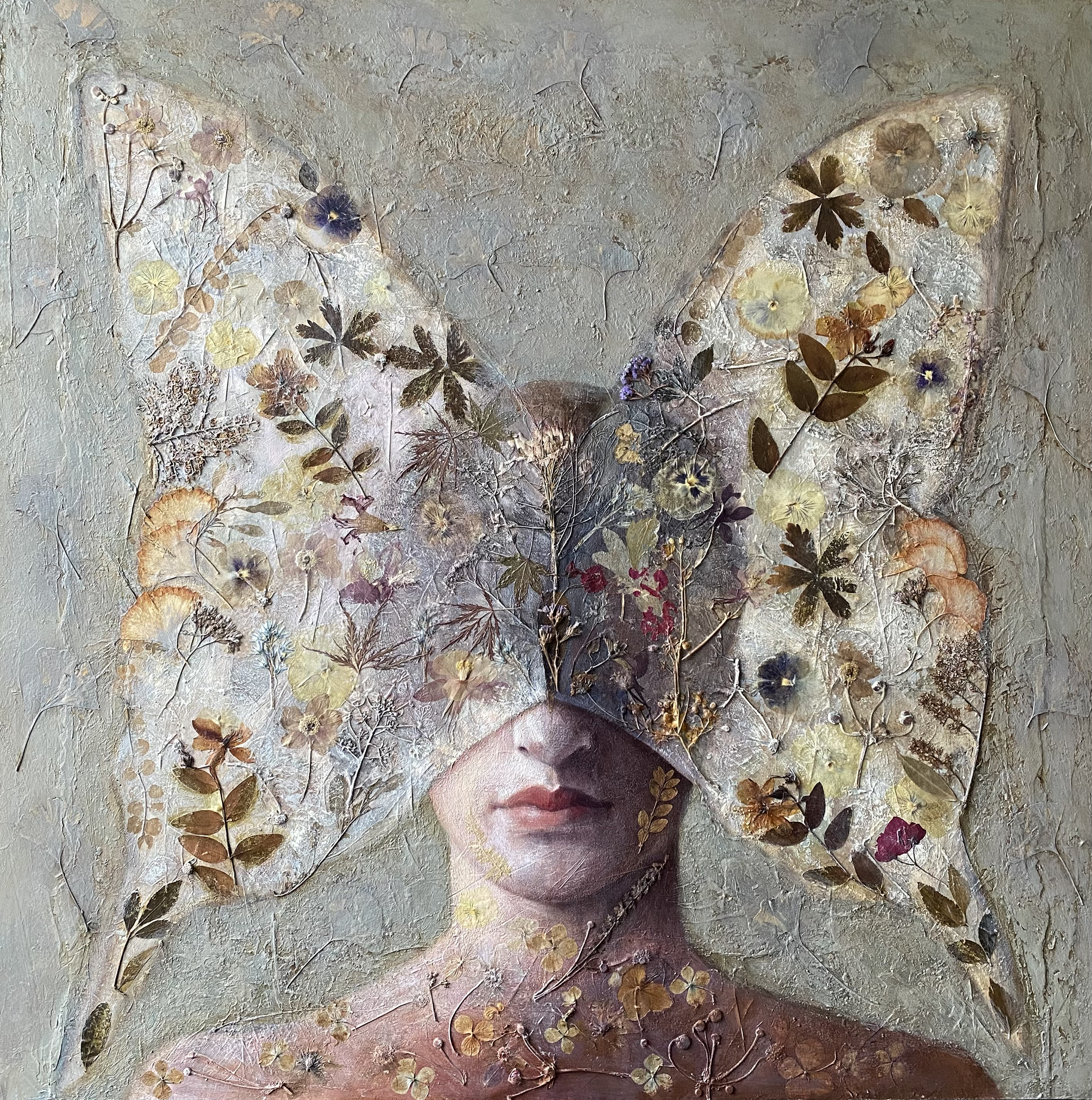 "Gossamer Wings", Acrylic, Collage, 36" x 36"