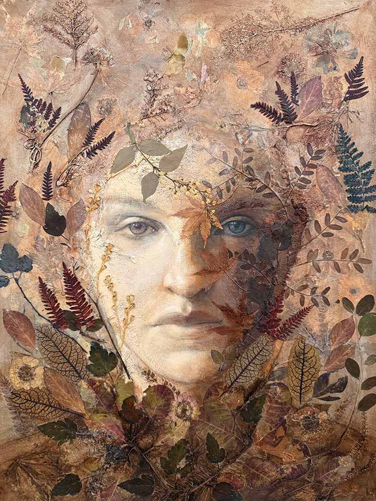 "FLORIBUNDA V", ACRYLIC, CHARCOAL, COLLAGE, 20"W X 26"H