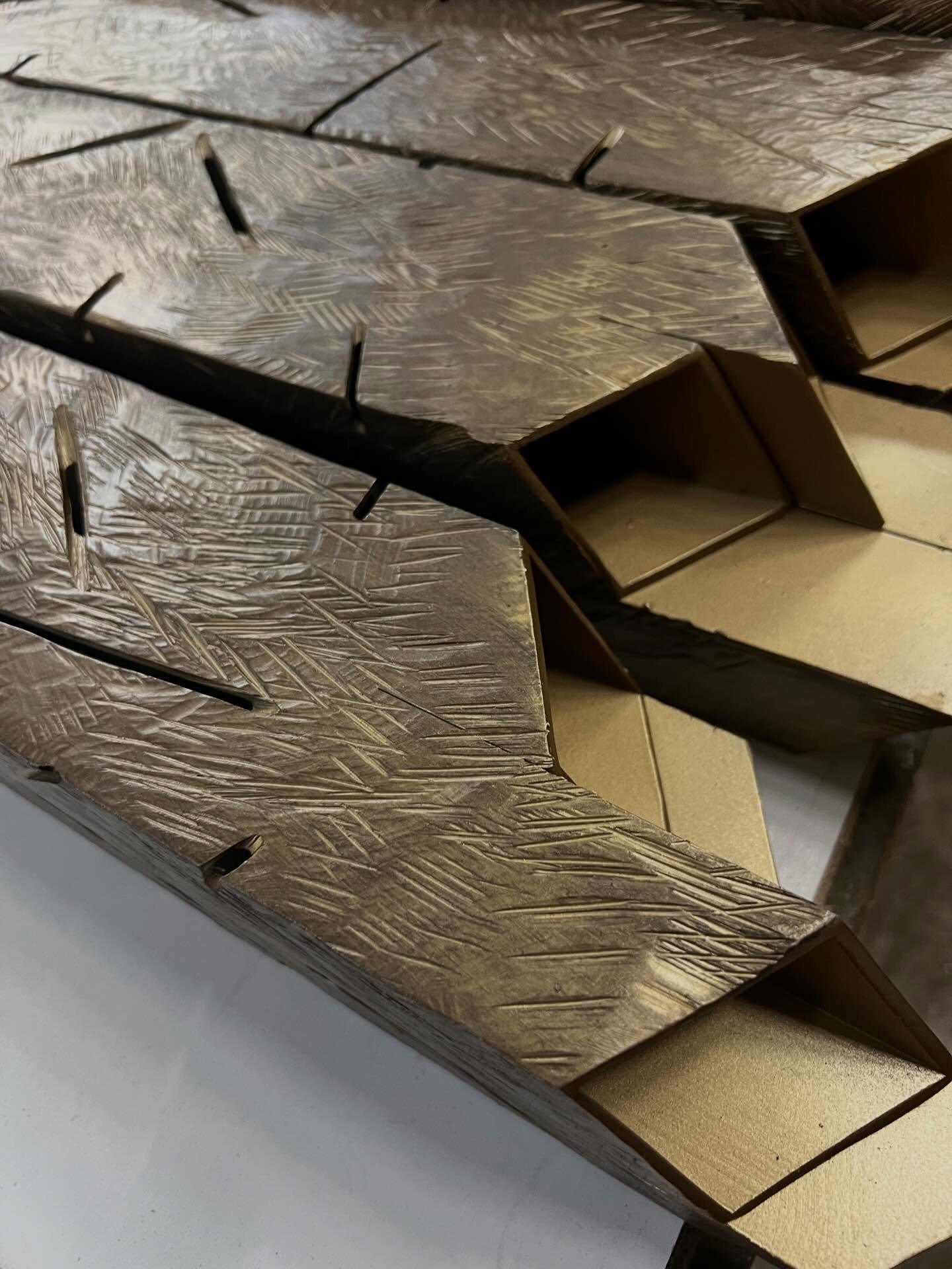 Stalactites getting ready for wiring.  Two sizes: 5x5x30 and 4x4x24.  All 7 will hang from a single 30&rdquo; canopy and be installed in a stairwell in Maine later this Spring 

#customlightfixtures #brutalistdesign #carvedaluminum #decorativelightin