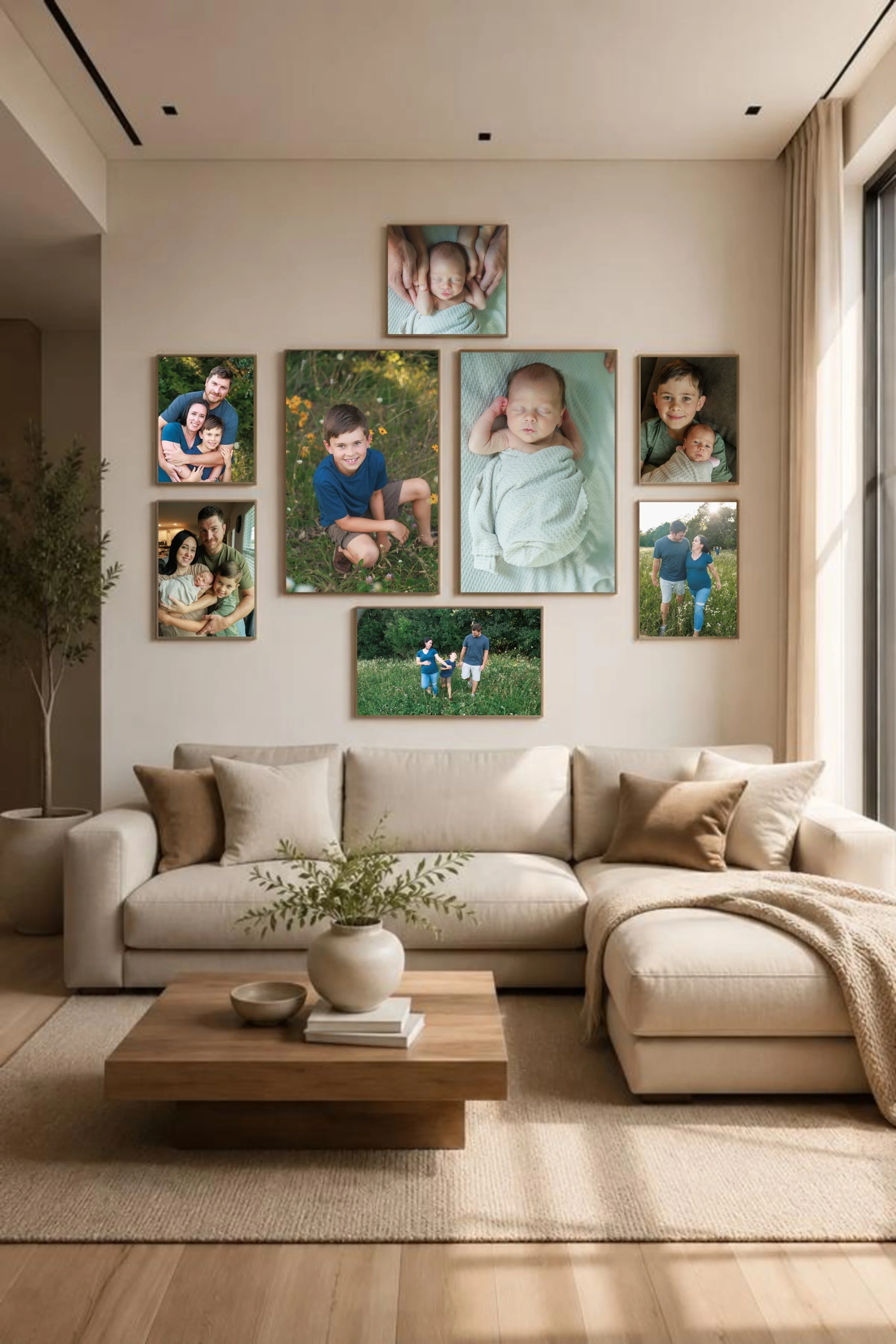 family photo displayed on the wall