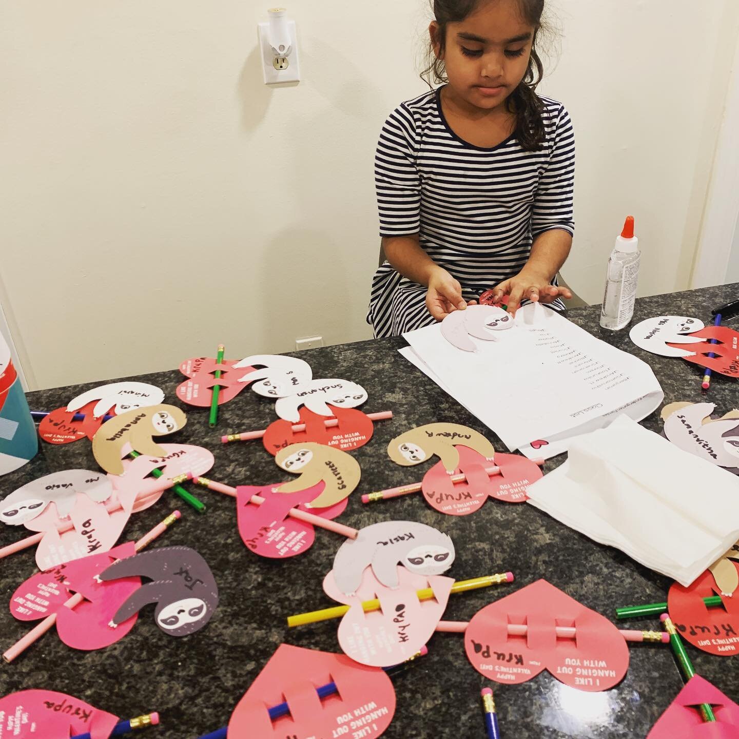 #valentines day arts and craft project in action. #krupa and #nirmaan spent the afternoon preparing special love momentos for all their valentines. Kids are best symbols of pure innocent love. #kidsvalentine #joysofparenting