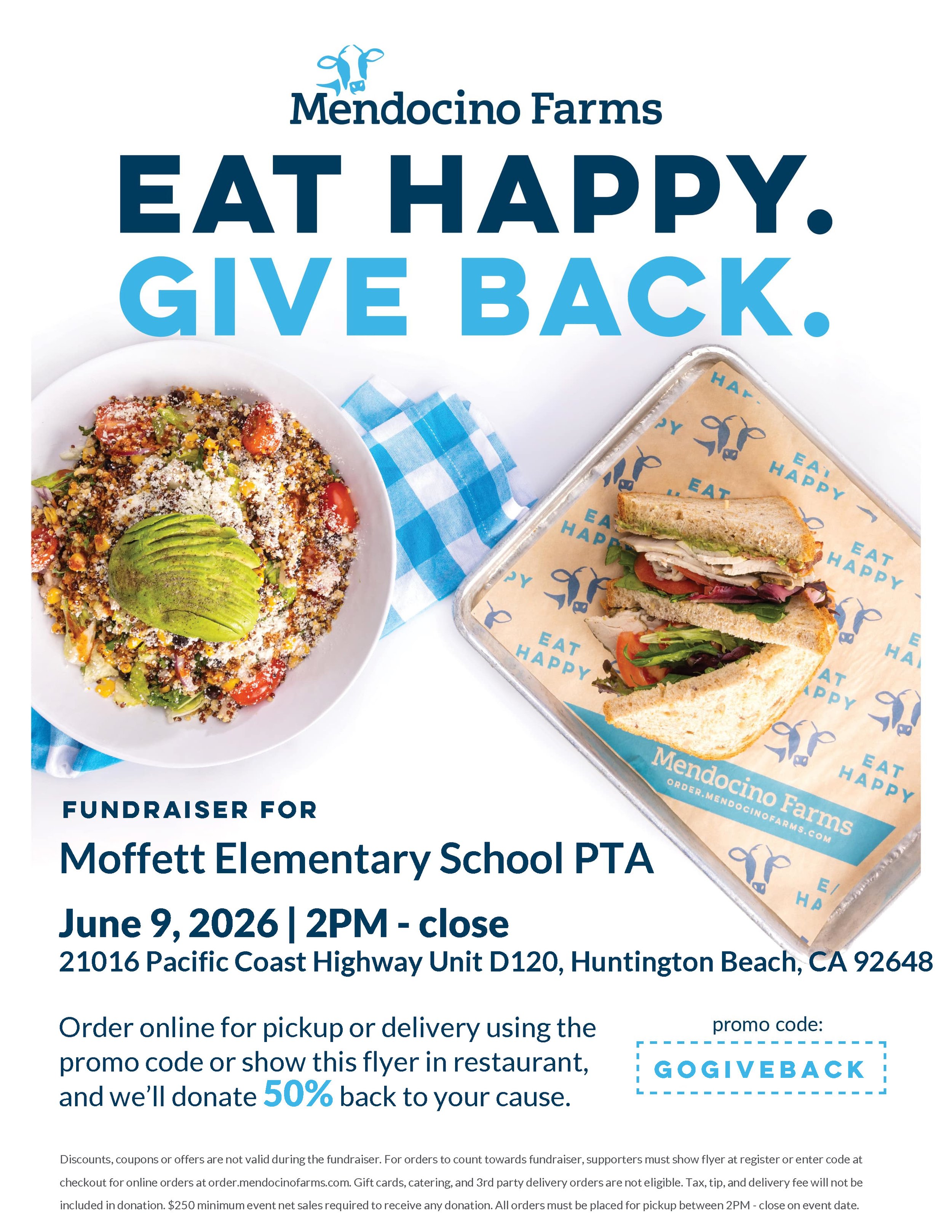 Mendocino Farms Dine-Out - 50% To Moffett!