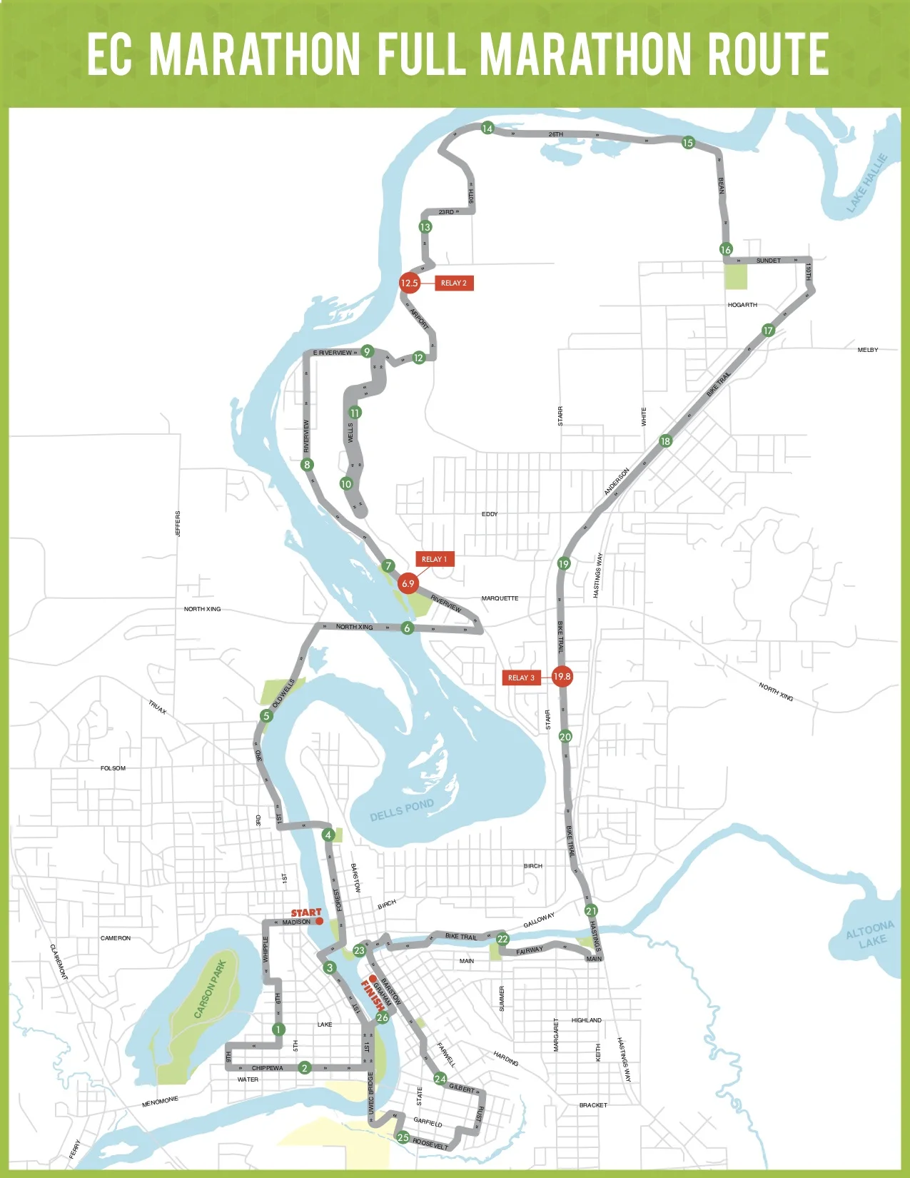 Eau Claire Marathon 2020 Course Map