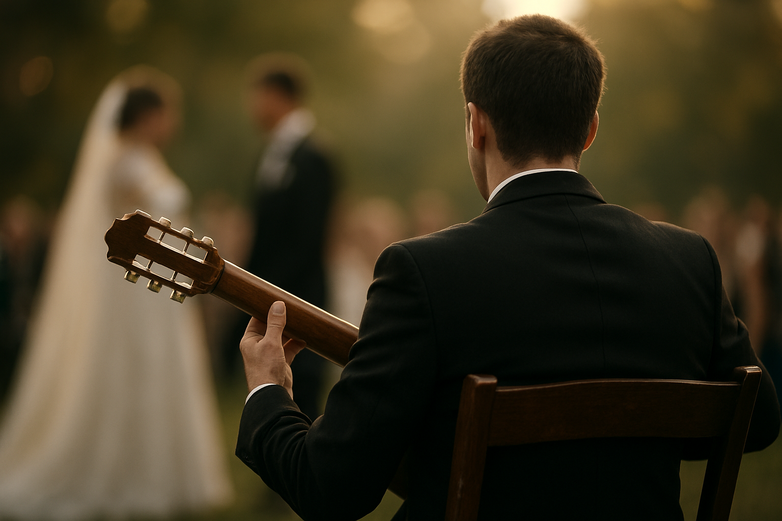 Live guitar setup by wedding musicians in Portland for ceremony and reception
