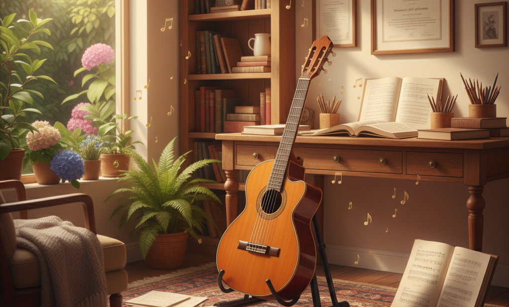 Kevin Ayers teaching classical guitar lessons in Portland with a joyful and engaging approach