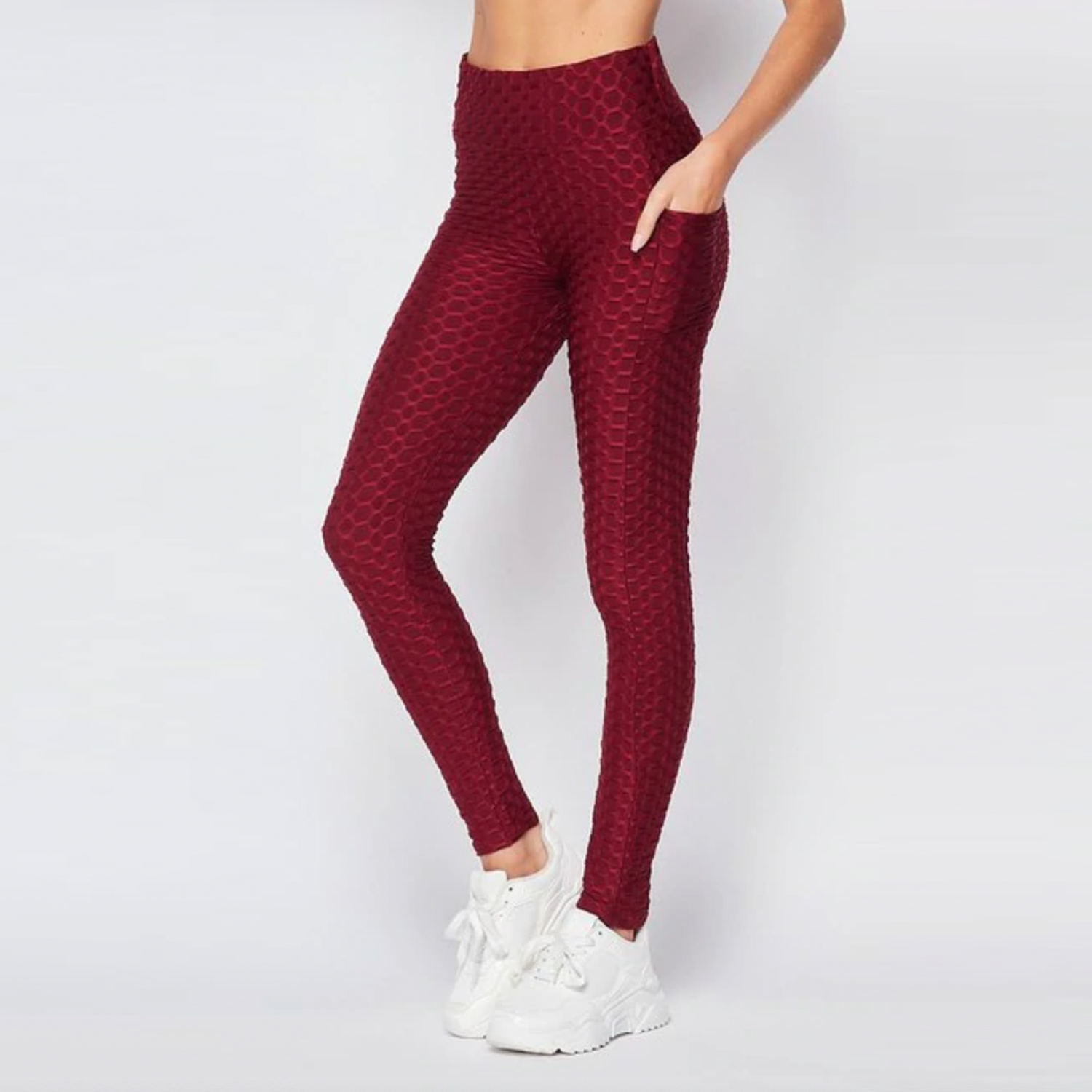 High Waisted Anti-Cellulite Leggings in Burgundy (Seen on TikTok)