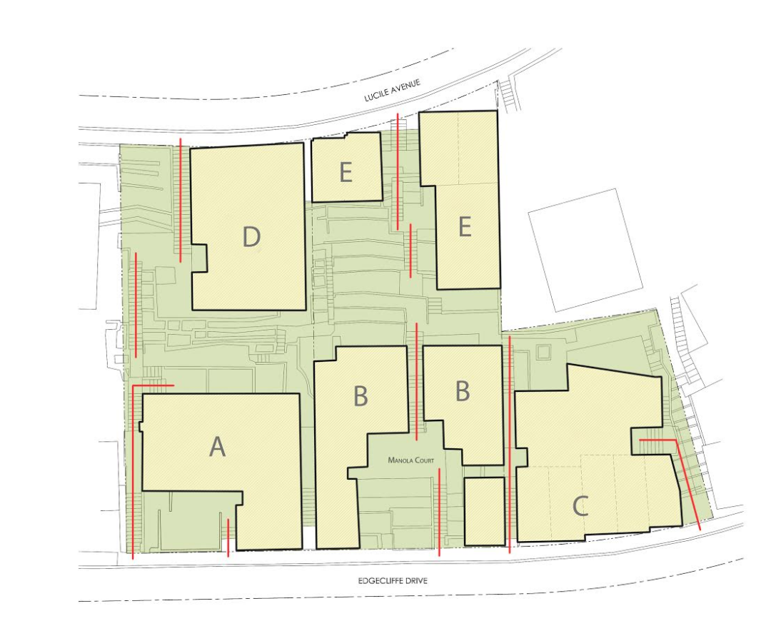 Site plan of Manola Court, courtesy of Enclosures Architects.