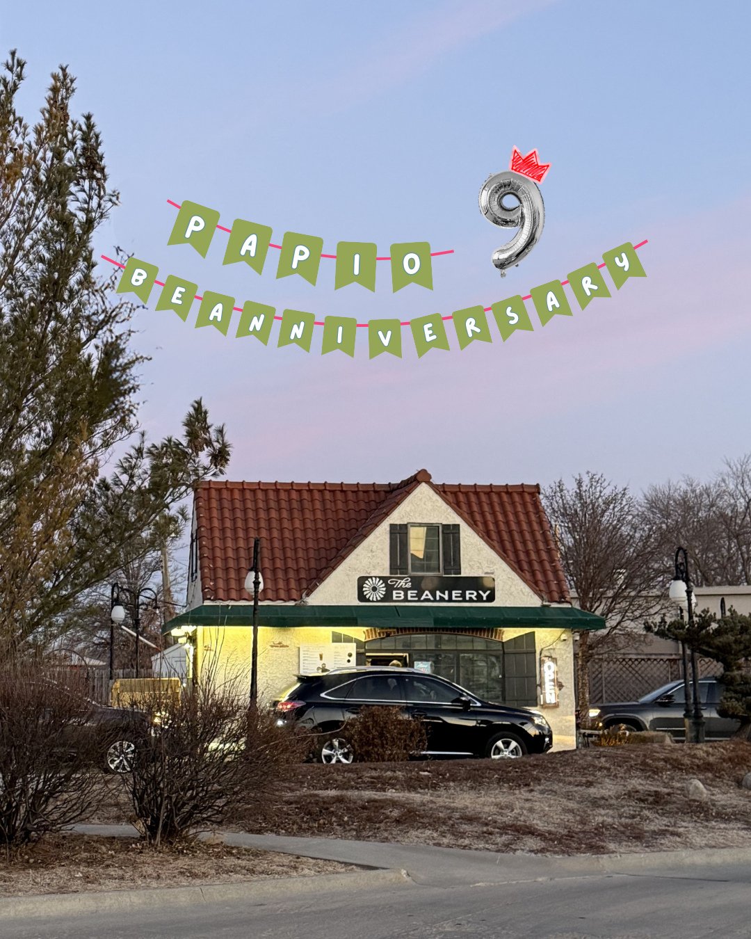 Somebody grab us a tissue! How is it Papio&rsquo;s 9th Beanniversary?!🎂🎉⁠
⁠
Nine years of early mornings, after and before school stops, and your friendly faces!⁠
⁠
✨Today we&rsquo;re celebrating at the Papillion location with $1 OFF any drink!✨⁠
⁠