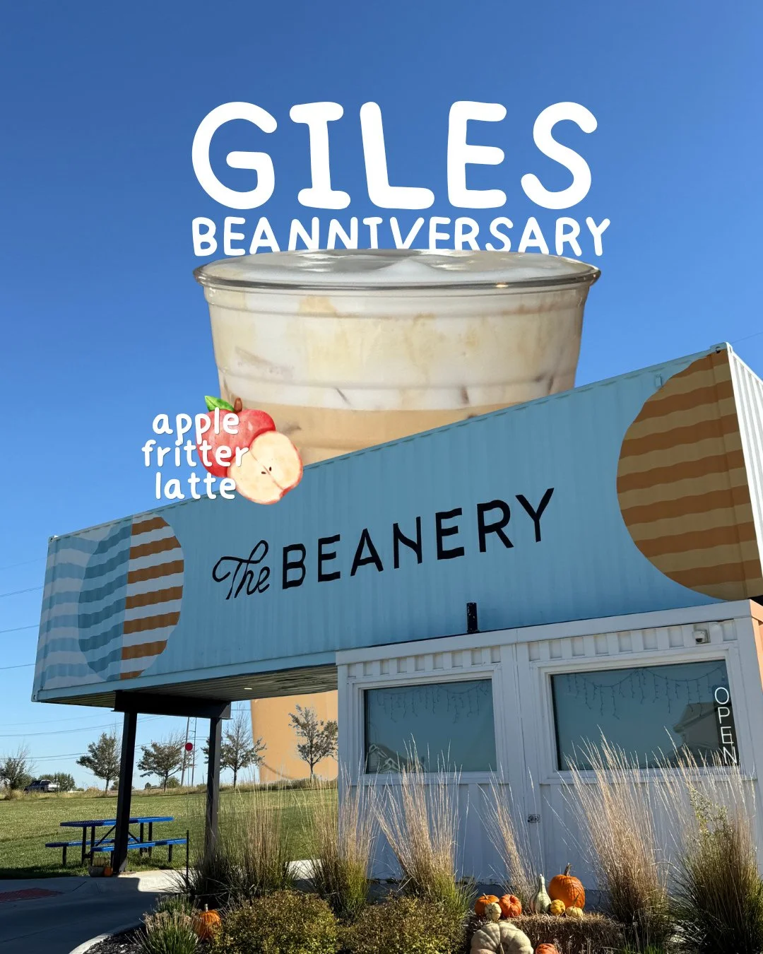 IT'S GILES BEANNIVERSARY AND IT'S TIME TO CELEBRATE!⁠
⁠
We are having way too much fun with these specialty lattes sooooo... Today and today only we will have The Apple Fritter Latte at our Giles location to celebrate!🍎☕️⁠
⁠
Come stop by!