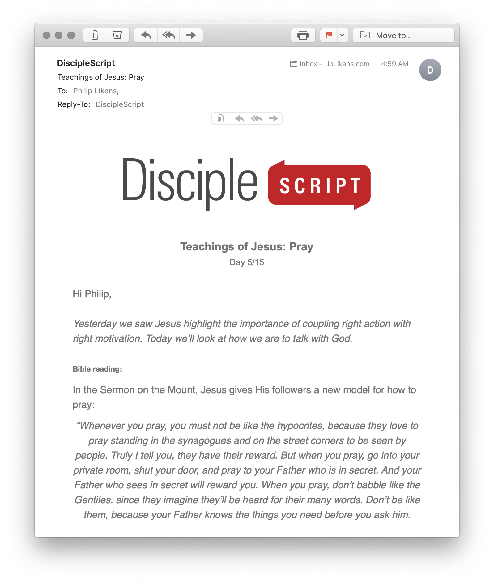 Sample DiscipleScript Email
