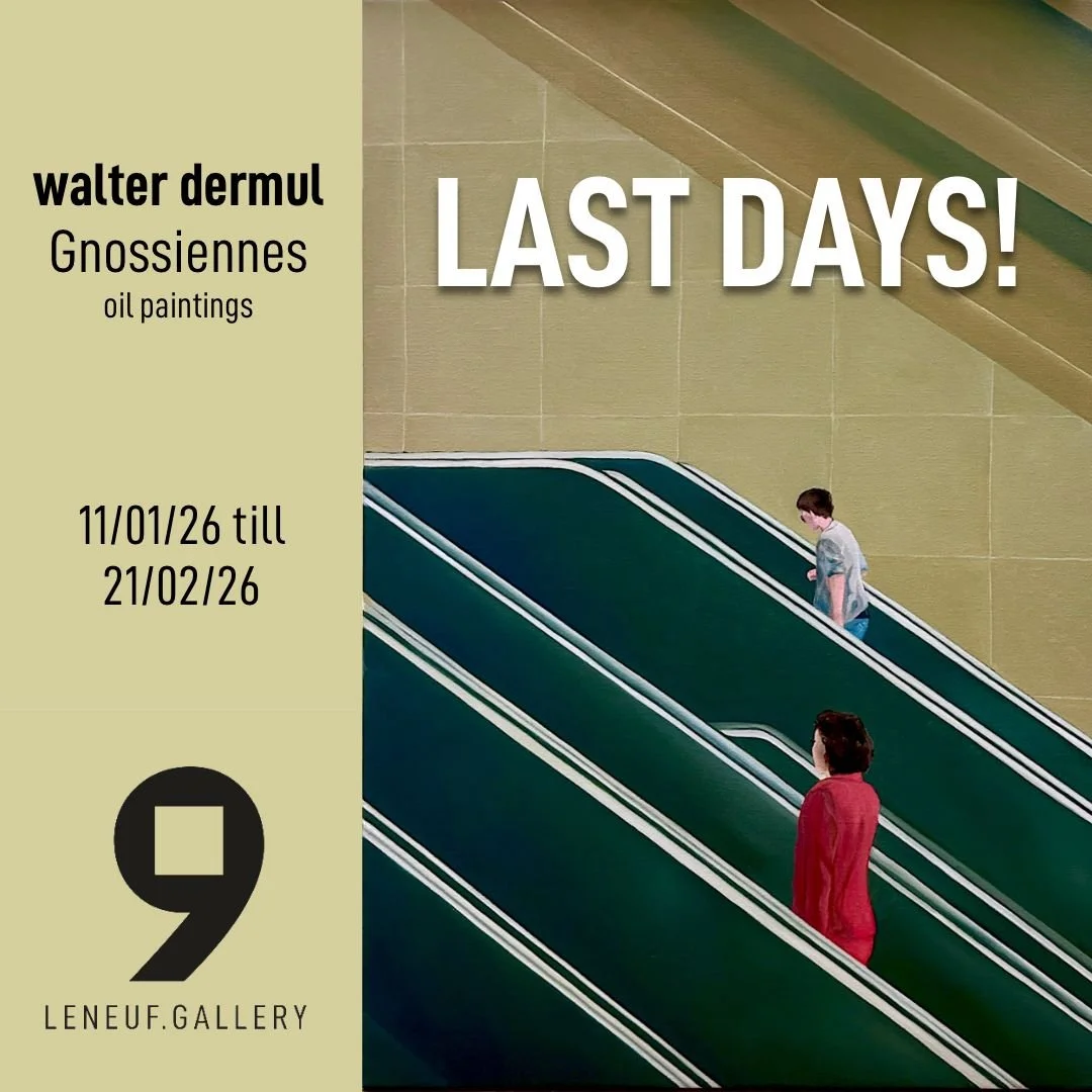 👉 Last days this weekend!

Painter walter dermul is at the Le Neuf Gallery in Brussels with a selection of his latest oil paintings. At the core of this exhibition is the series 'Gnossiennes', a nod to Erik Satie's experimental piano compositions. '