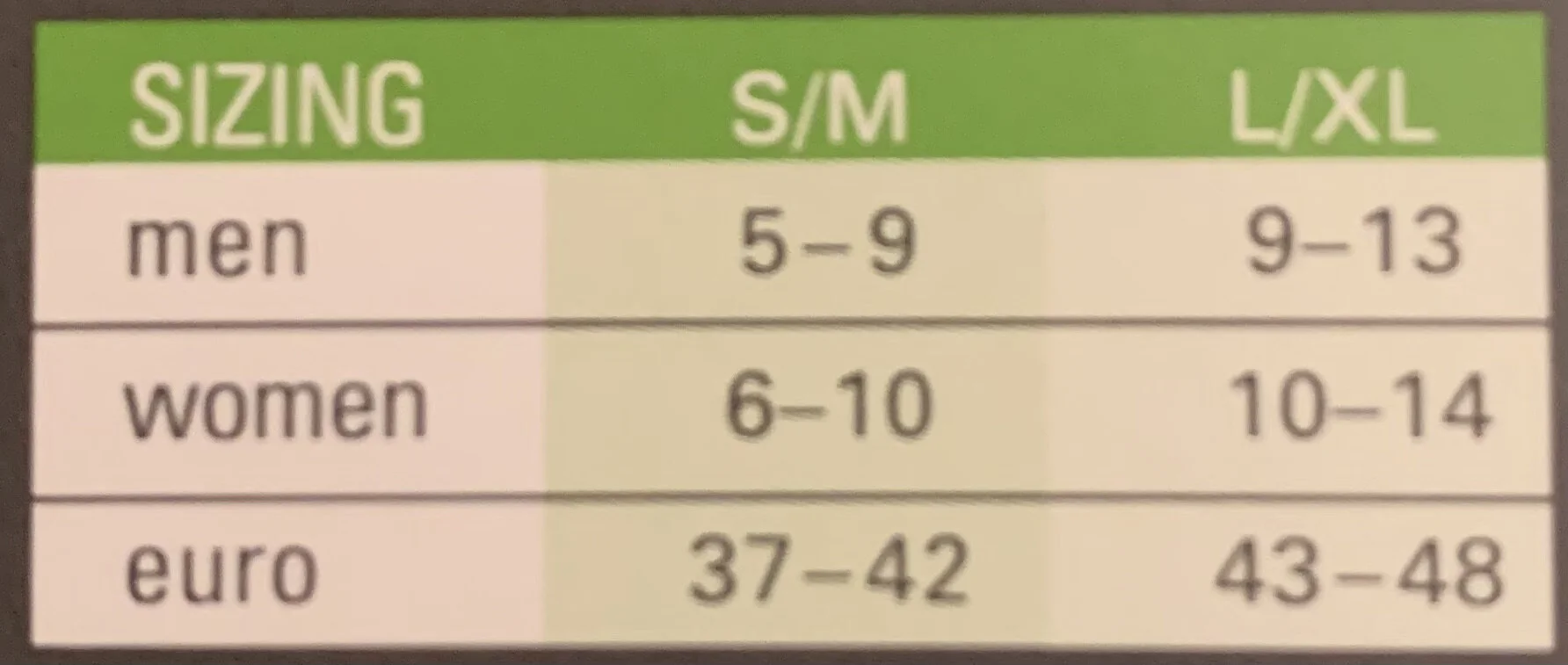 Ride NoCo Wool Cycling Socks Size Chart (Copy)
