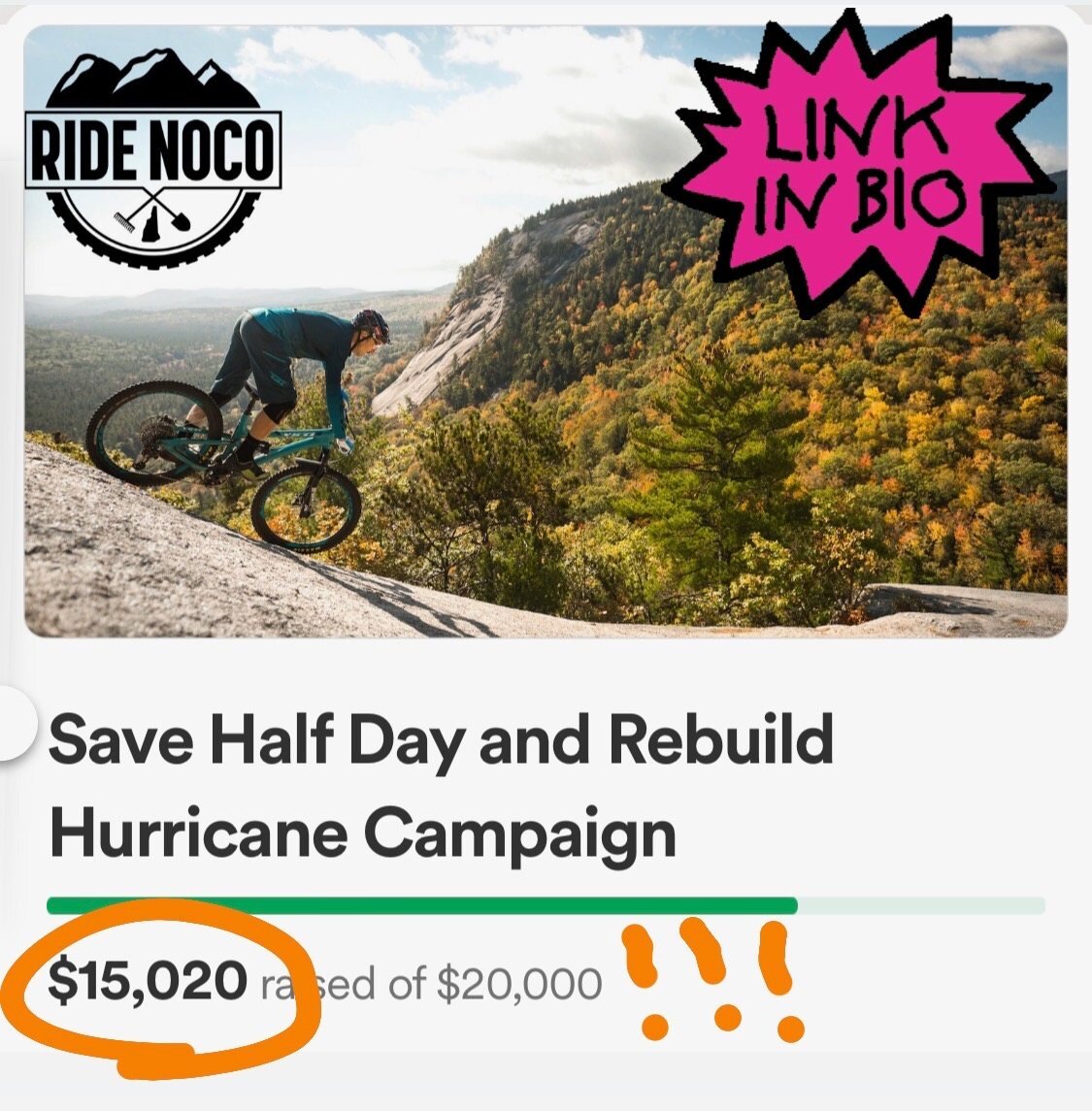 FUNDRAISING UPDATES: With the help from a few donations this AM, we have surpassed the 75% mark and have raised $15,020!!! 🔥🔥🔥 Thank you all for the support!!! Please consider donating and sharing with fellow riders! 🚵&zwj;♀️🚵&zwj;♂️🚵
Link in B