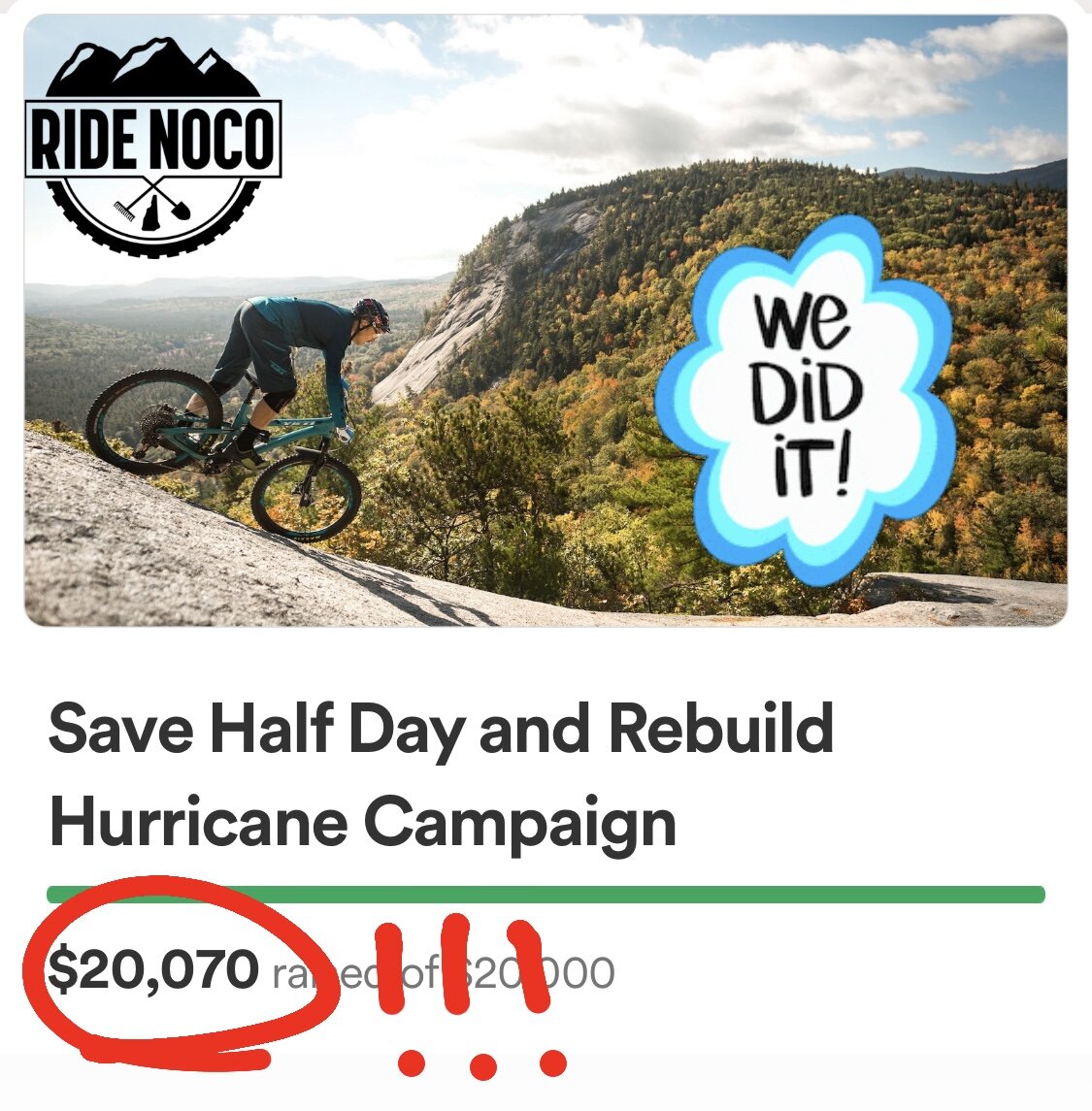 🎉 BIG NEWS 🎉 WE REACHED OUR GOAL 🎉🎉🎉

@frontsidecoffee came in HUGE and donated $2,000 to our Save Half Day and Rebuild Upper Hurricane GoFundMe which means we've raised $20,070! Thanks to our friends over at Frontside and all of you who got us 