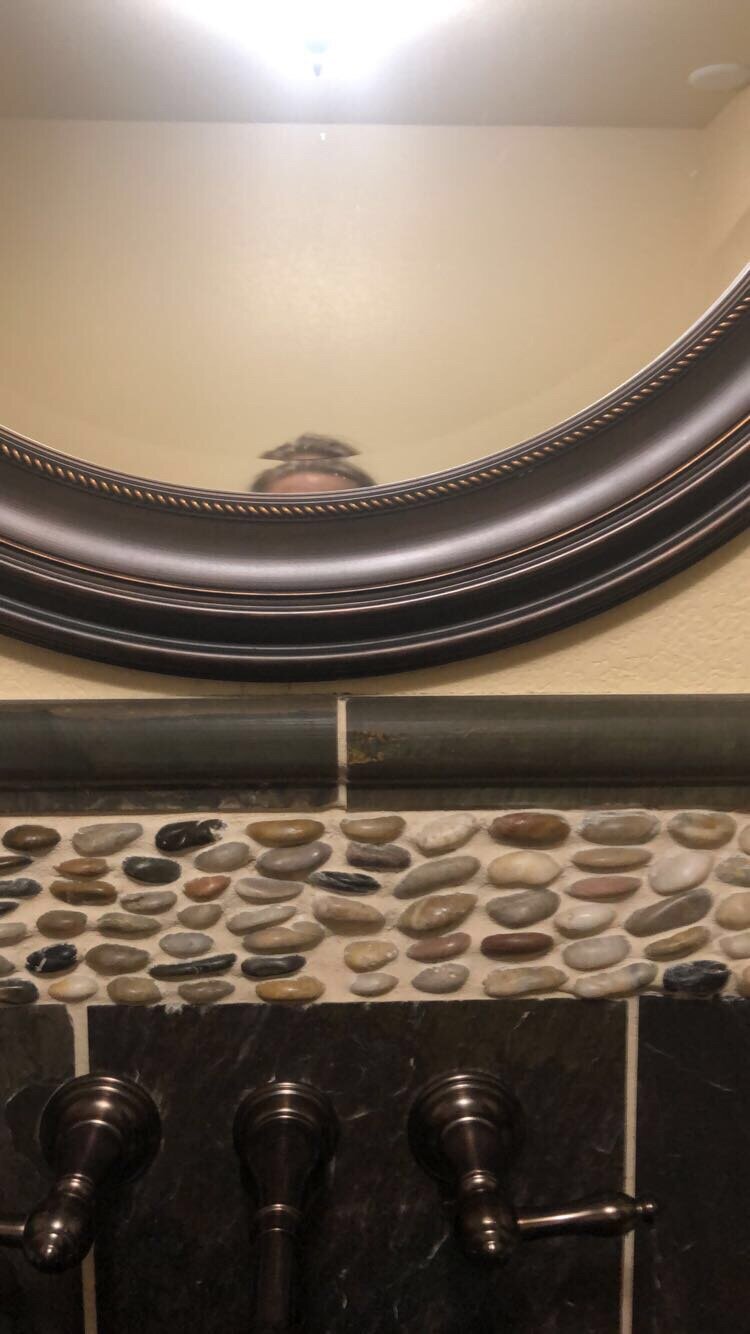 I can’t not share this photo. This was the mirror in one of the bathrooms in our cabin. The rest of them were normal, but this one was not made for people who are 5’2”. Ha.