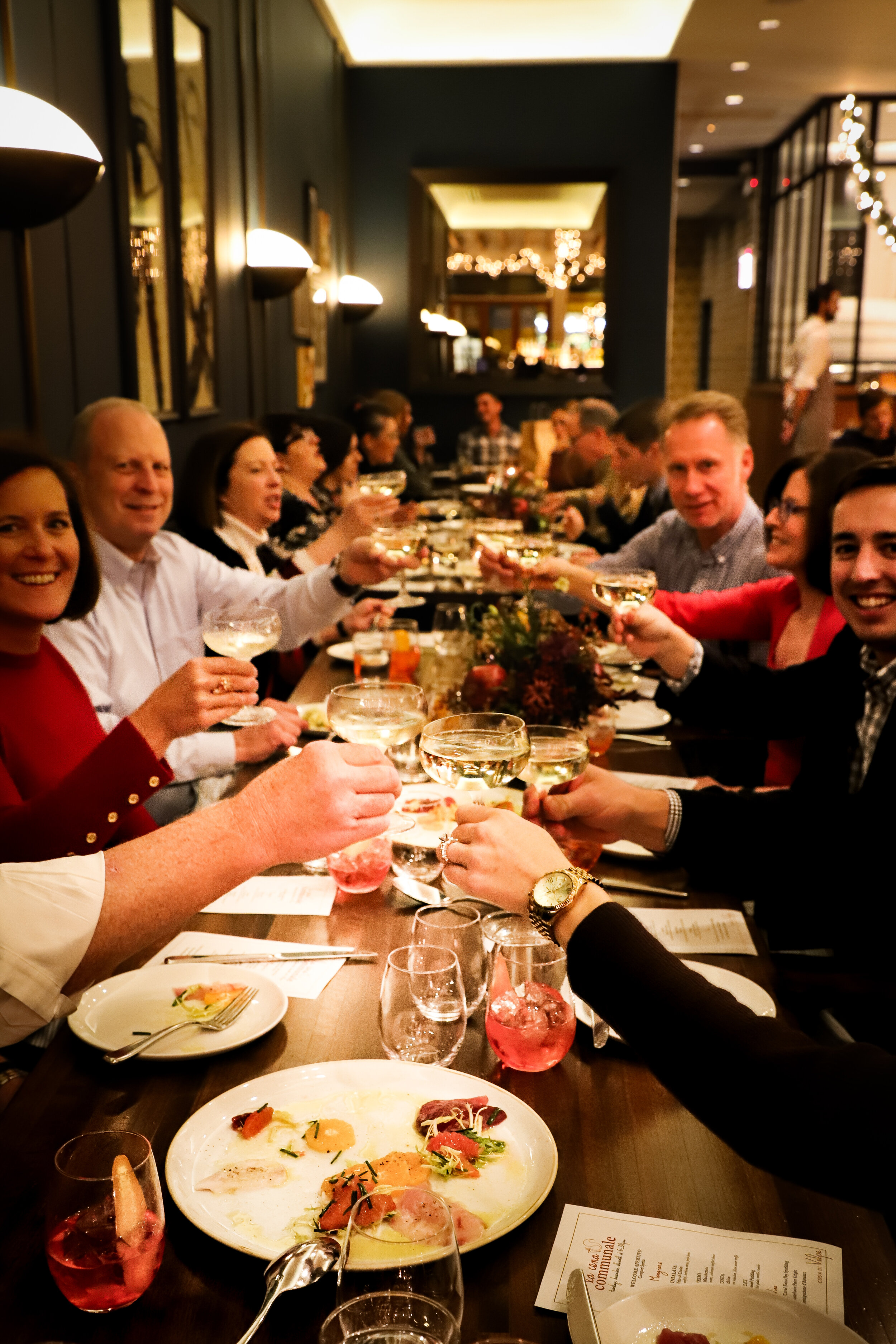 Another Angle: Guests raising their glasses, toasting in celebration at a private event.