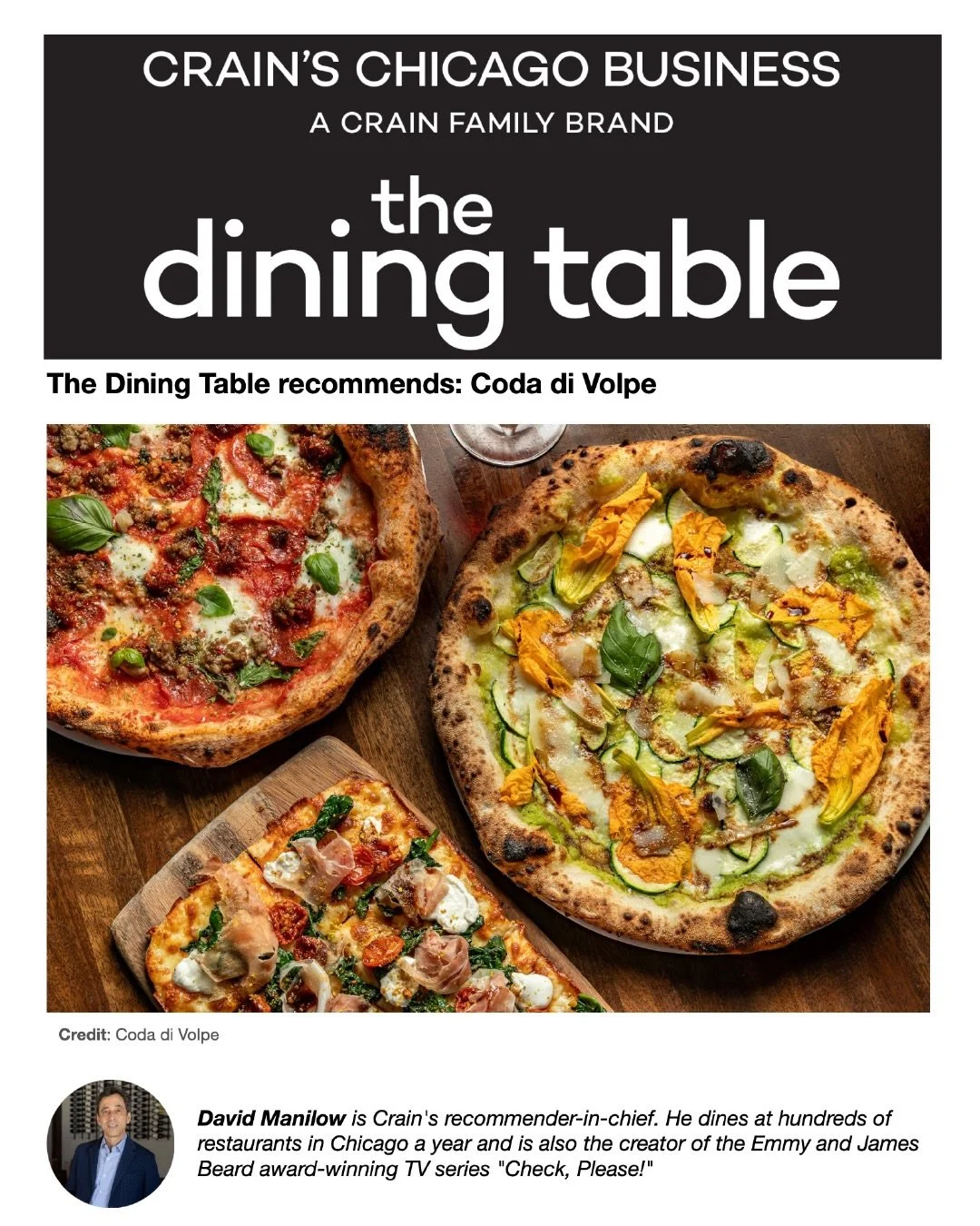 Honored to be @eatdrinkdave&rsquo;s pick in @crainschicago&rsquo;s The Dining Table. Unsliced pizza + shears = the most satisfying snip in Chicago. ✂️🍕