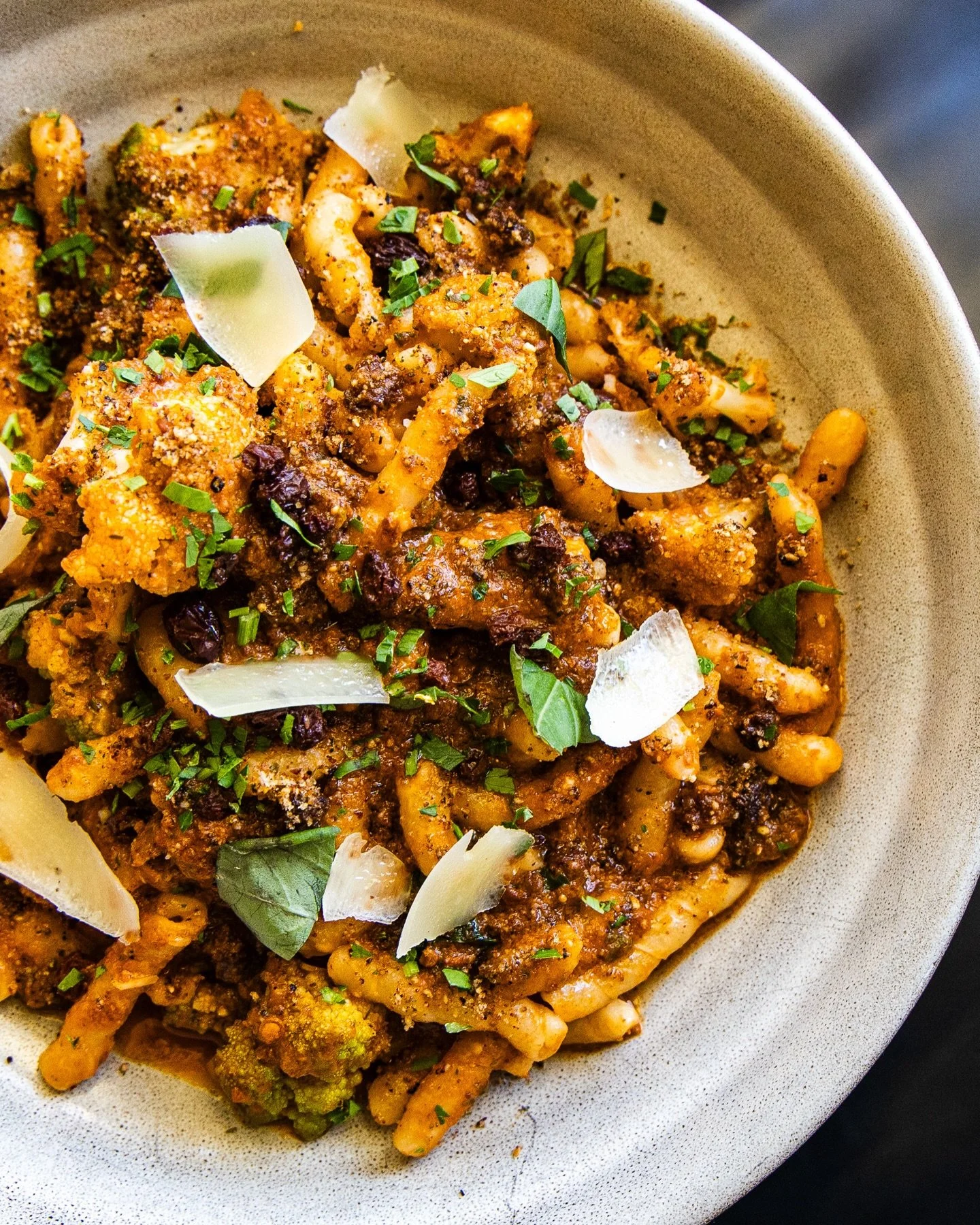 Busiate Trapanese &bull; black currant, spiced cauliflower, almond picada, pecorino #chicagorestaurantweek