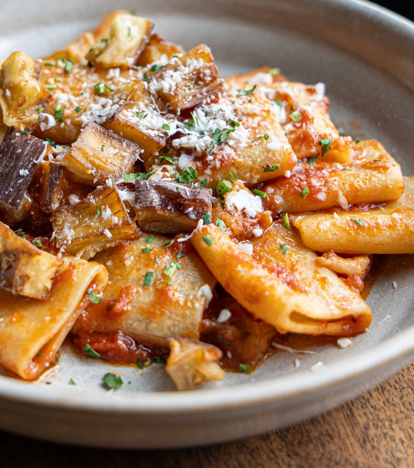 Still time to try this month&rsquo;s Pizza &amp; Pasta with Purpose collaboration. 🍝

Chef Dario Monni of Tortello brings Paccheri alla Norma to the menu &mdash; eggplant, pomodoro fresca, smoked ricotta, and Sicilian olive oil. 🇮🇹

Available all 