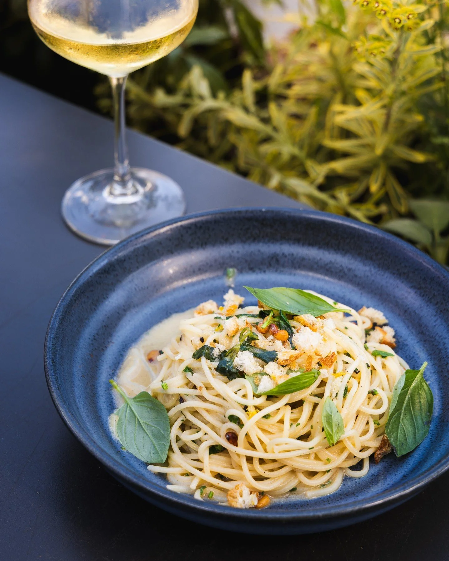 Spaghetti Limone. 🍋🍝⁠
⁠
Lemon, pinenut, basil, and Parmigiano breadcrumb. Bright, simple, and made for summer.