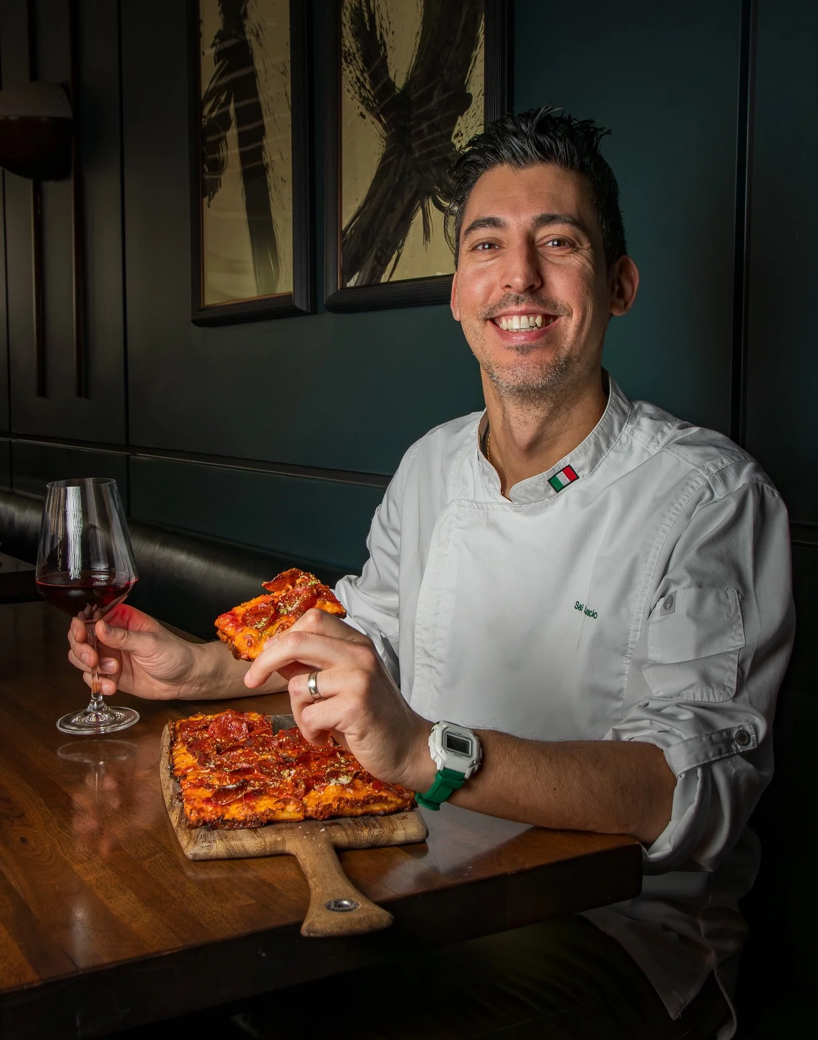 Pizza extraordinaire Chef Sal, taste-testing his own work. 🍕 In addition to our award-winning traditional VPN-style pizza, we have a thin, crispy focaccia-style pie&mdash;and it&rsquo;s also available gluten-free.

Reserve your table or order now at