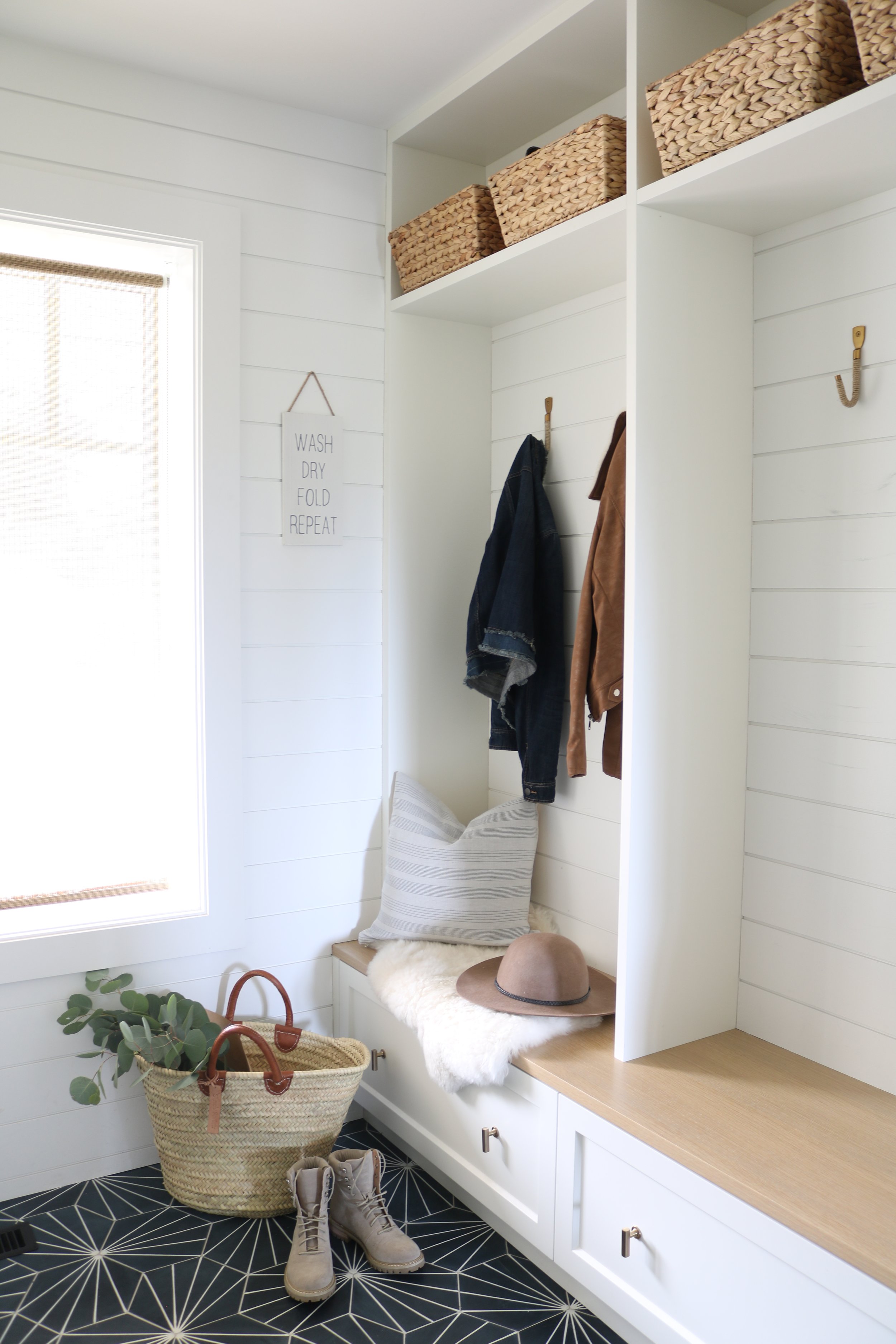 Mudroom with shiplap
