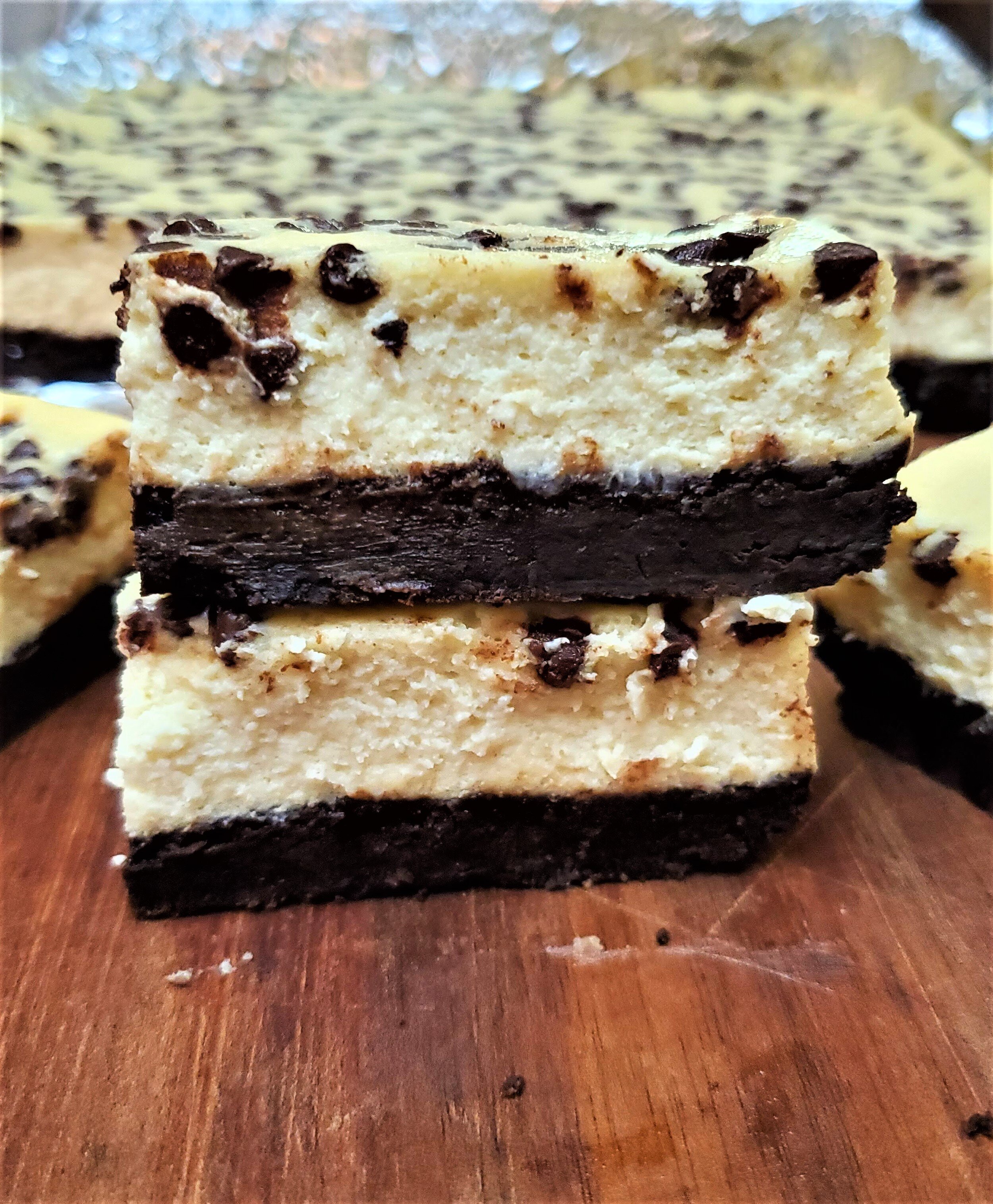 Brownie Bottom Chocolate Chip Cheesecake Bars — Anita's Circadian