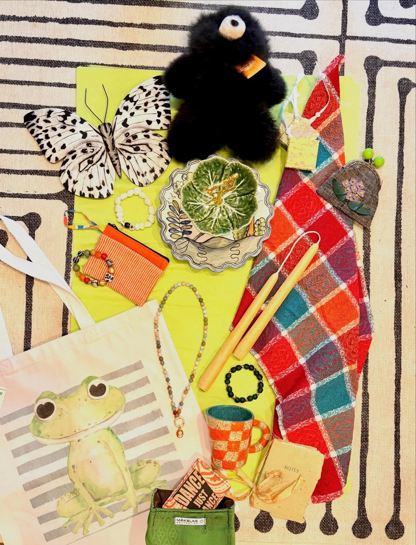 Trying something new inspired by @lottie_mae_vintage &mdash; The Flat Lay Collage Sale. 

Comment SOLD + a letter or two to claim. We will DM you to finalize. 

A. Butterfly Capiz Wall Hanging $47
B. Alpaca Stuffef Bear 10in $52
C. Vintage China Tier