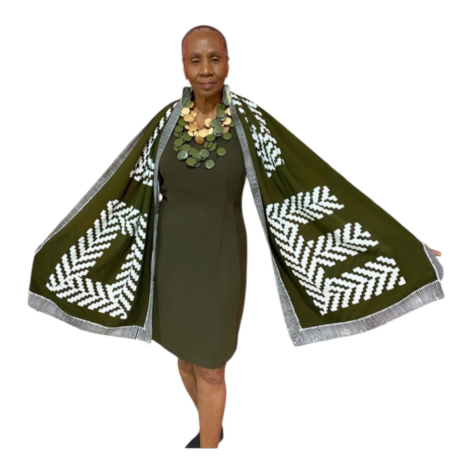 Hand Stamped Batik LOVE Scarf Jianhui London - Olive Green