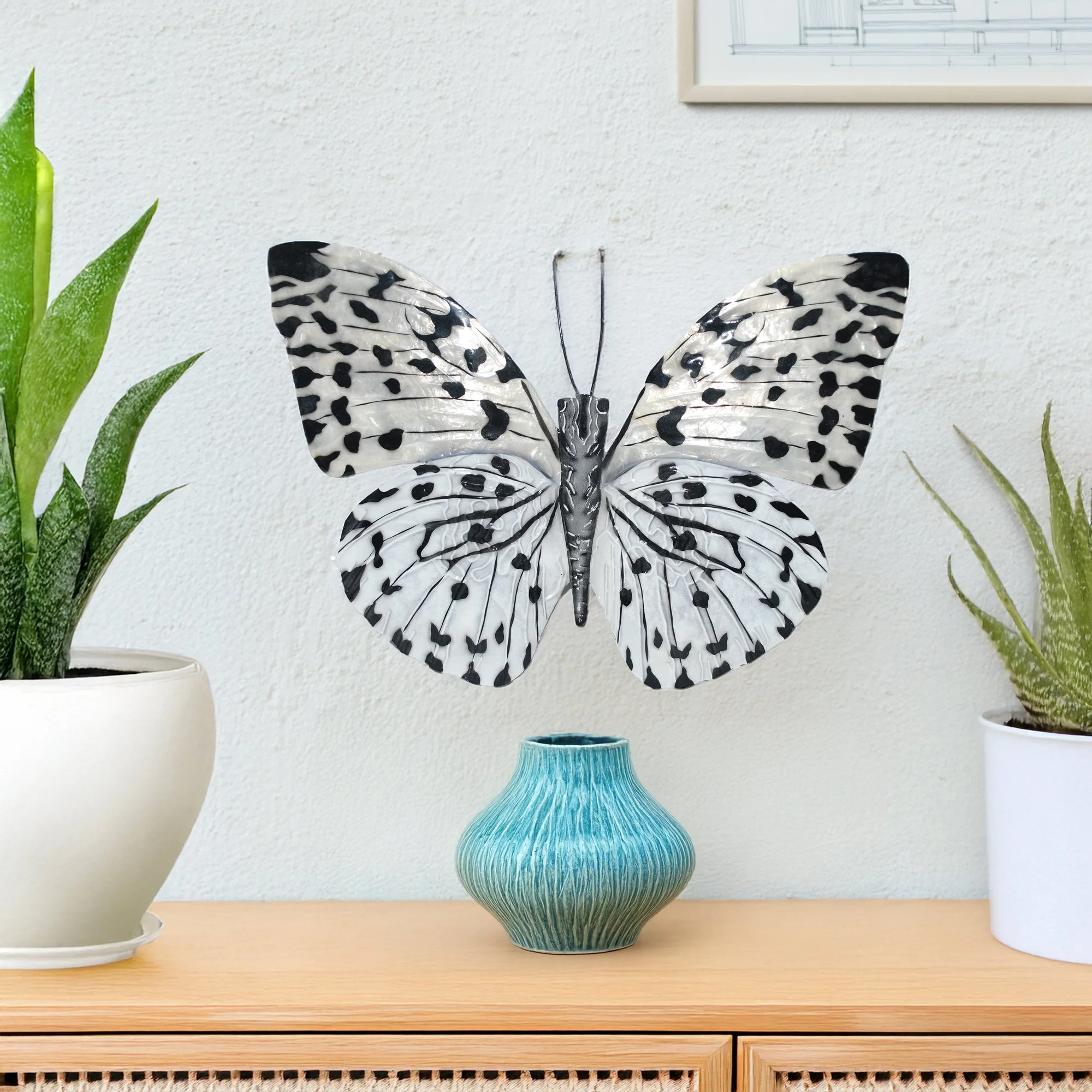 Black and White Butterfly Capiz Shell Wall Hanging