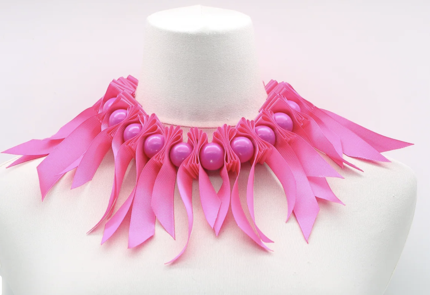 Hot Pink Upcycled Ribbon Necklace - Small