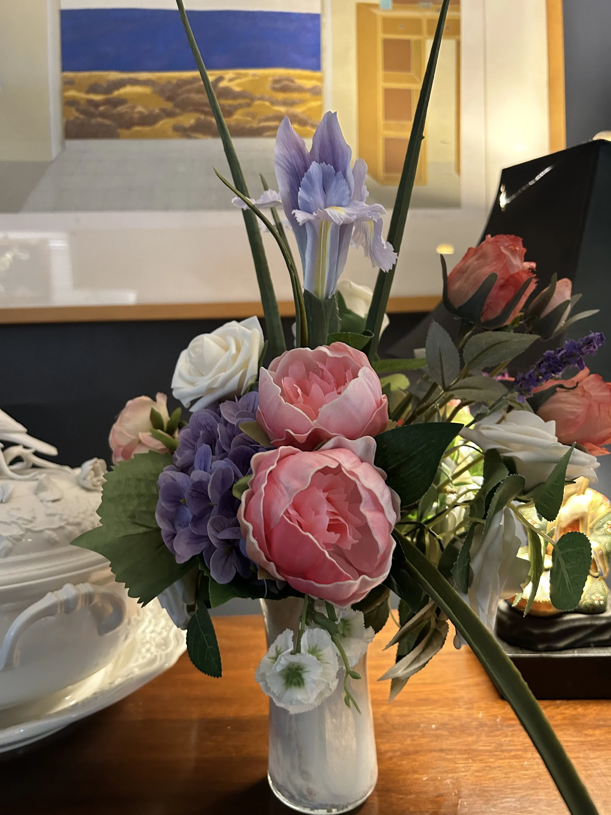 Forever Fleurs Bouquet in Milk Glass Vase
