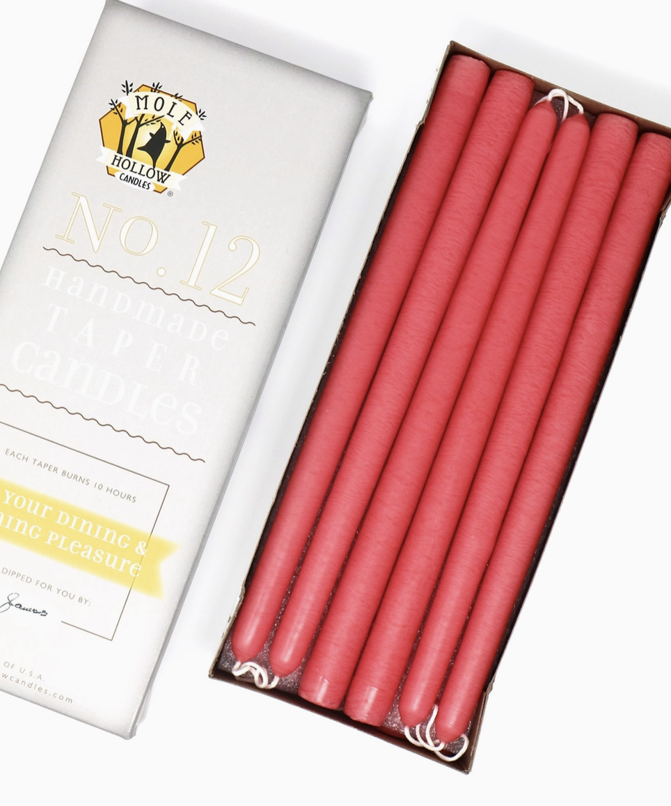 Hand Dipped Taper Candle (2 in a set) - Mole Hollow - Pink