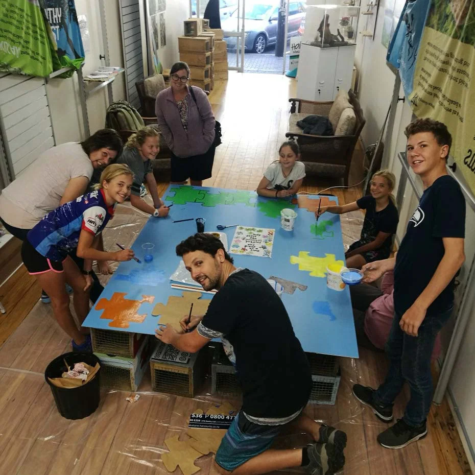 Kaitiaki Kadets (Junior Halo/KiwiTrust) painting their mural for CReW at Halo in The Strand 2019