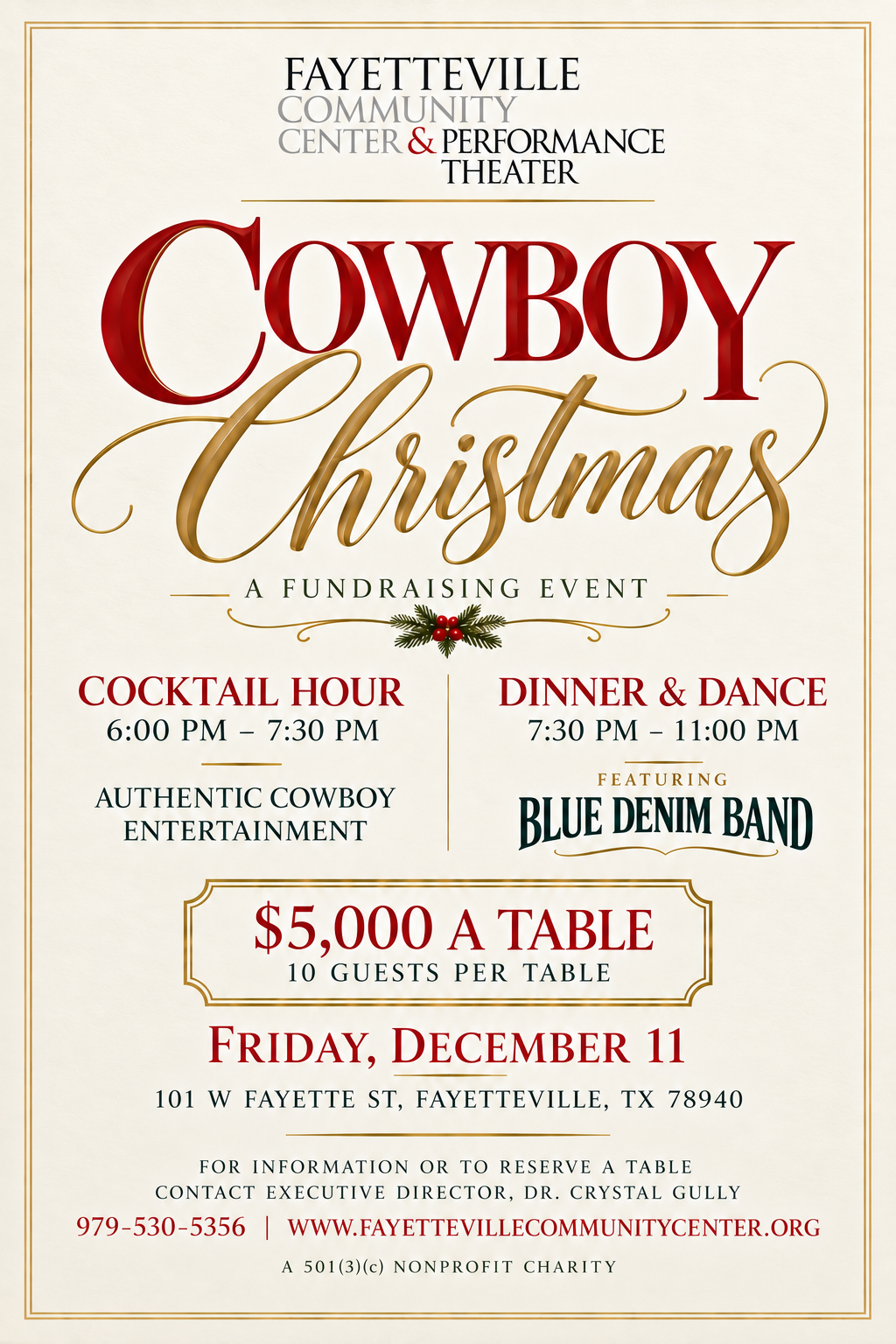 Cowboy Christmas Table (10 seats per table)