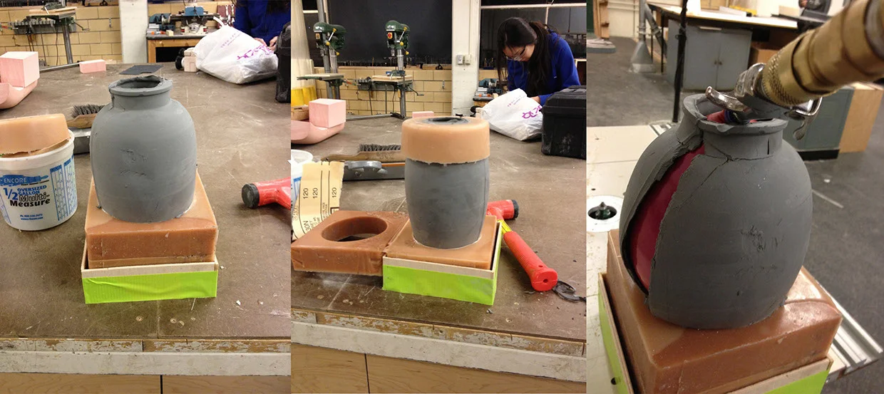 My next step was to explore more ways to create designed deformation process. By using specially designed rubber mold and compressed air I created the method for "controlled uncontrolled deformations" to happen. 