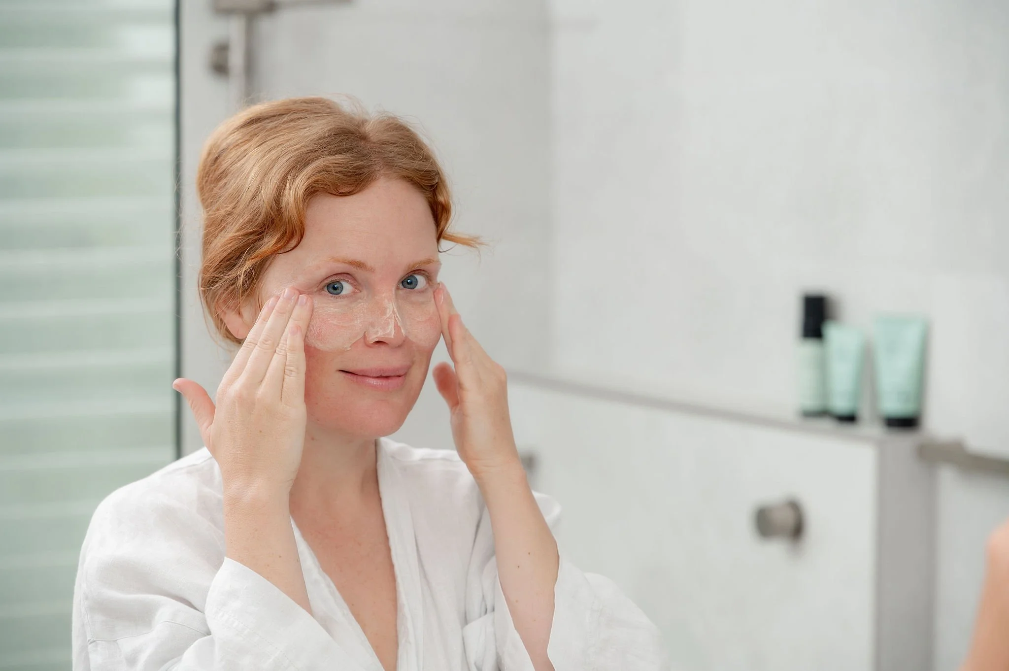Mum and toddler playing together during a lifestyle skincare photoshoot at home