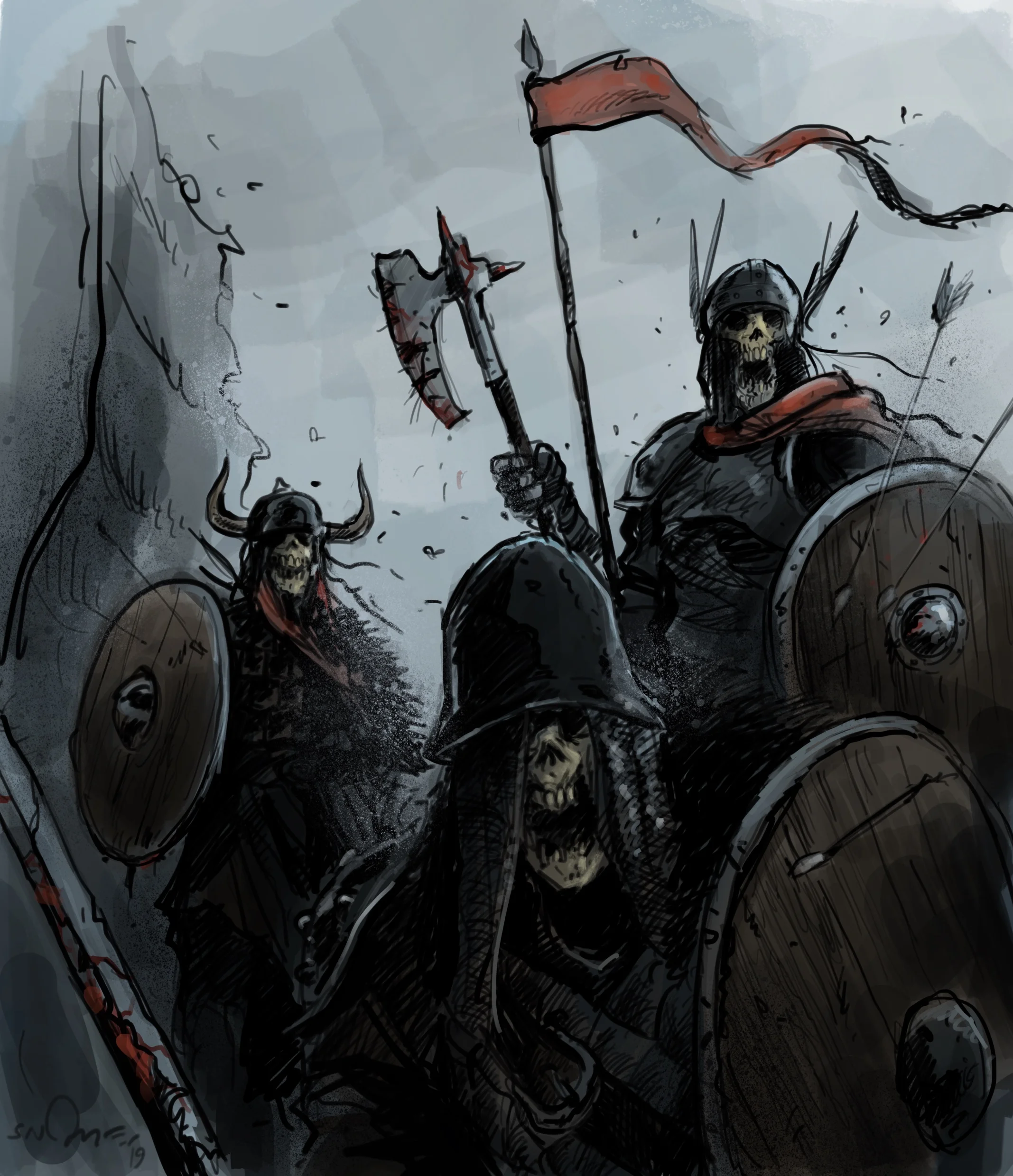 Skeleton Vikings - 30 min. concept sketch for Daily Spitpaint on facebook (Copy)