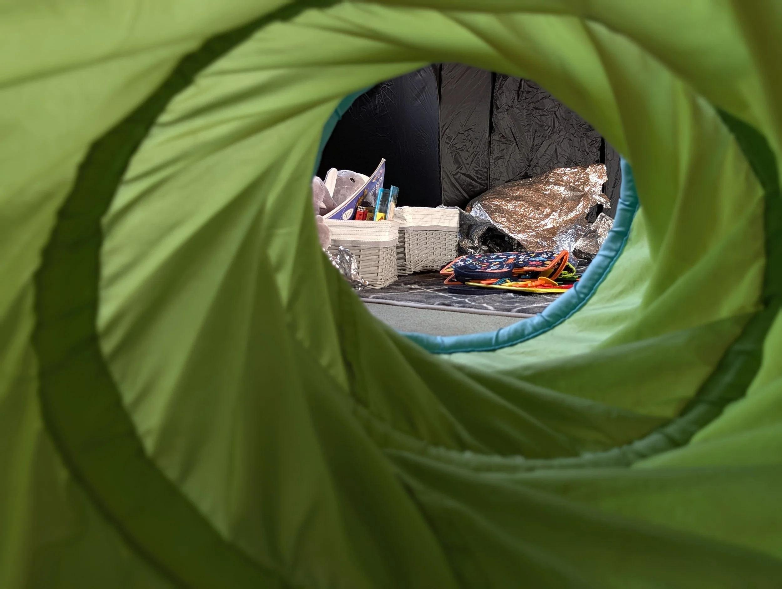 An inflatable tunnel at Tippy Toes, a free SEN friendly toddler group at Darlington Vineyard Church