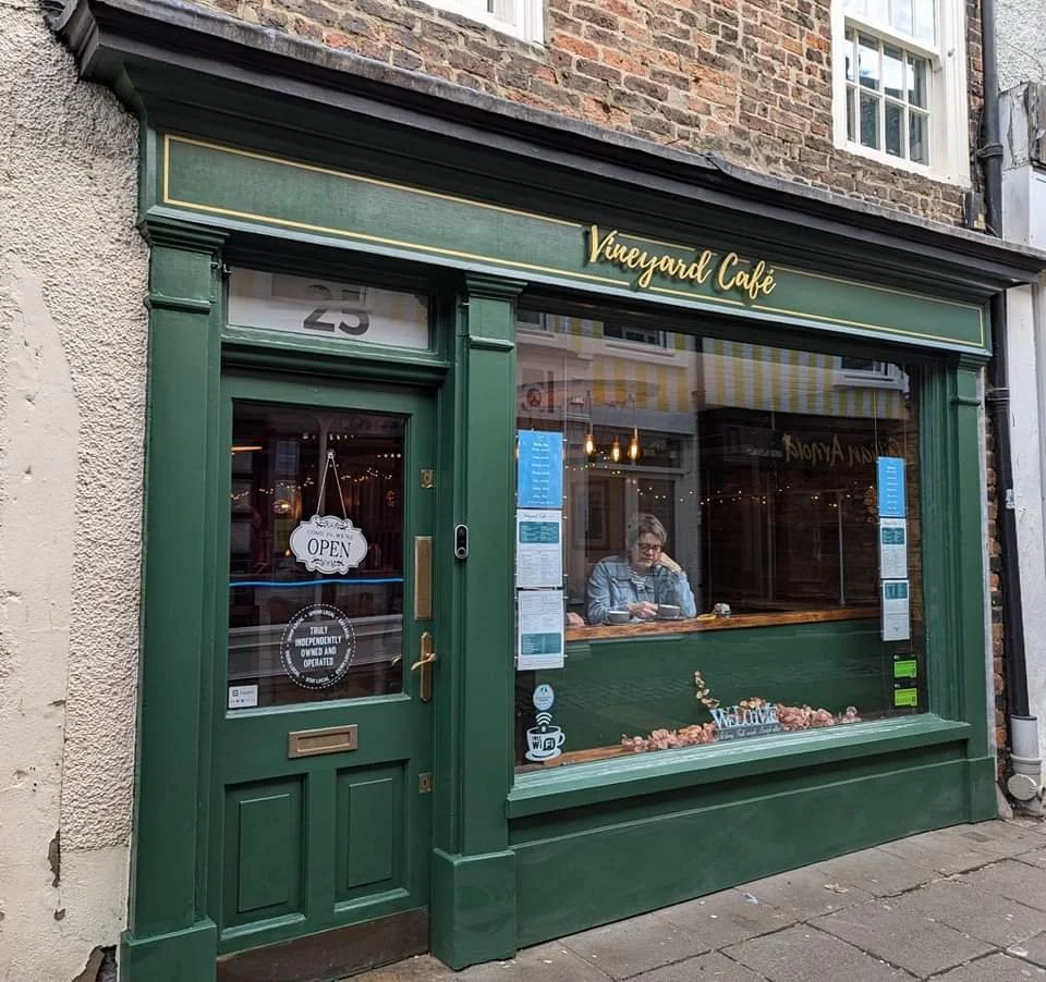 Exterior photo of Vineyard Café on Post House Wynd, Darlington town centre.