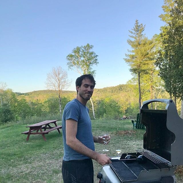 Grill master at work. Fire roasted eggplant caviar coming right up. 🍆 .
.
#adarondacks #schroonlake #bbqseason #grilling #thinkgloballylivelocally #thinkgloballyeatlocally