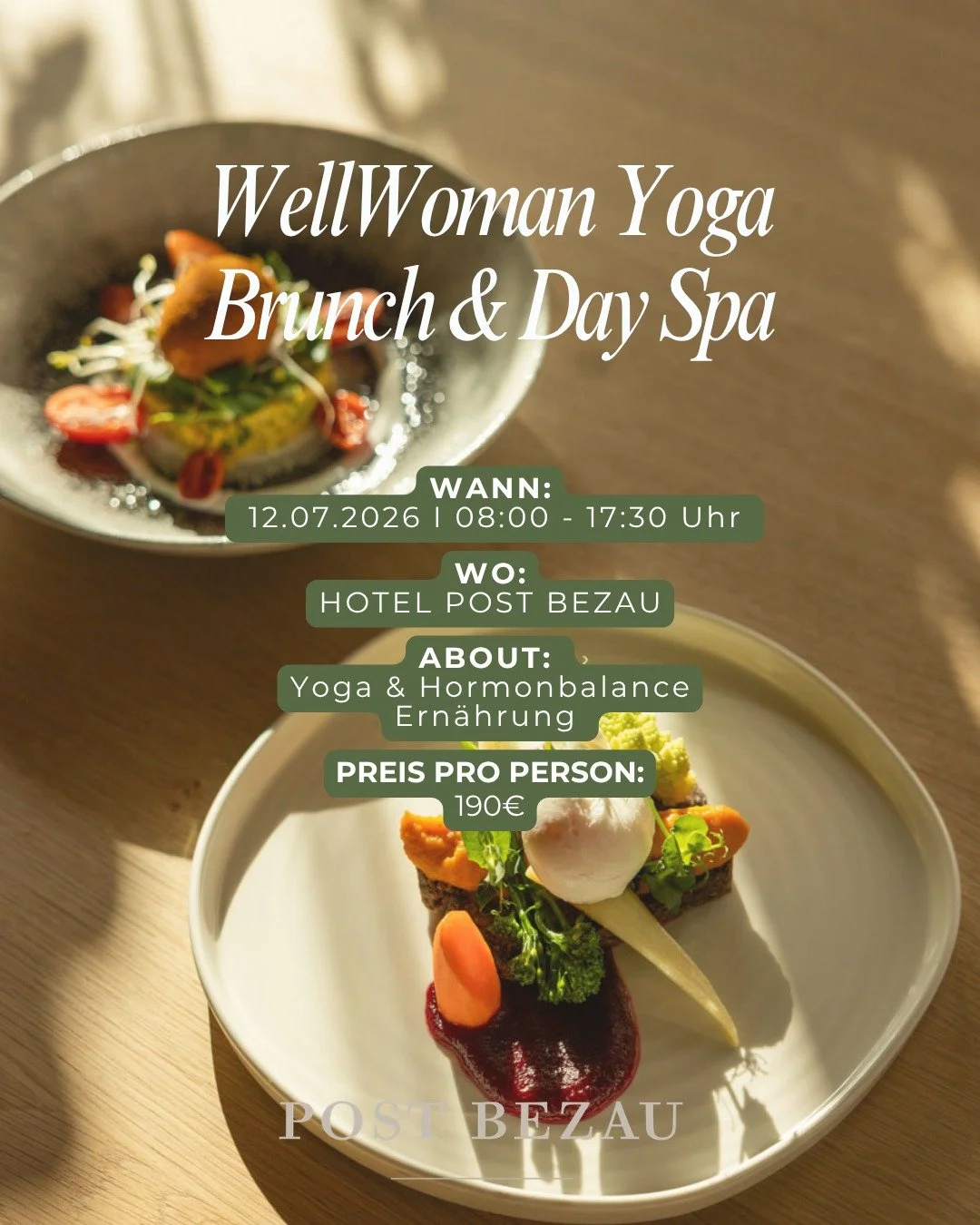 Sicher dir jetzt deinen Platz zum Durchatmen, Auftanken und Genie&szlig;en🧘&zwj;♀️✨
WellWoman Yoga Brunch &amp; Day Spa im Hotel Post Bezau 📍 

Anmeldung direkt beim Hotel:
📧 info@hotelpostbezau.com

Wir freuen uns auf dich! 🤍
@hotelpostbezau

#y