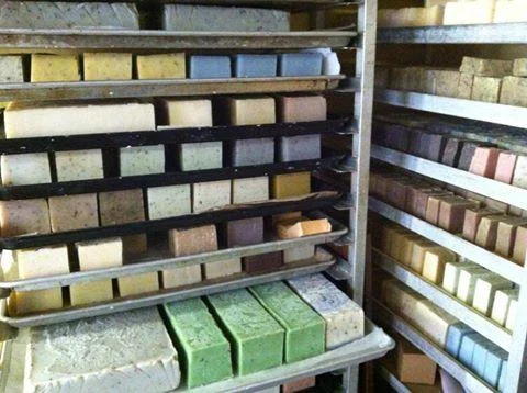 Look at all those soaps! Here's the curing racks for Soap By The Loaf , one impressively industrious soap maker!